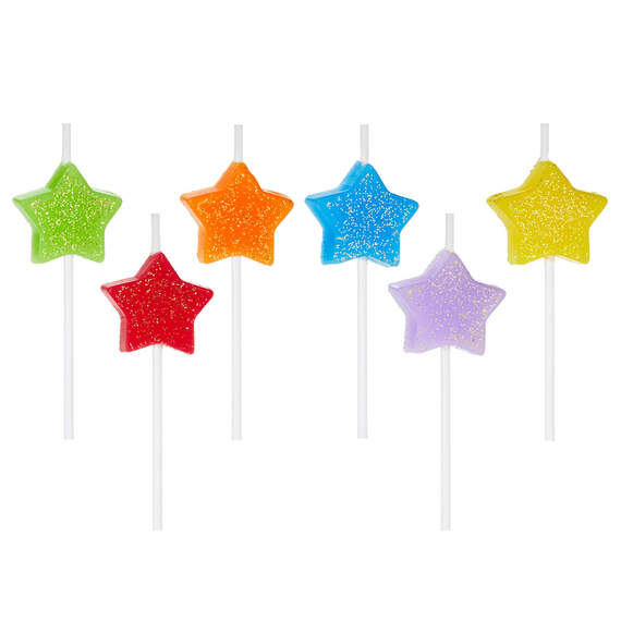 Assorted Color With Glitter Star-Shaped Birthday Candles, Set of 6