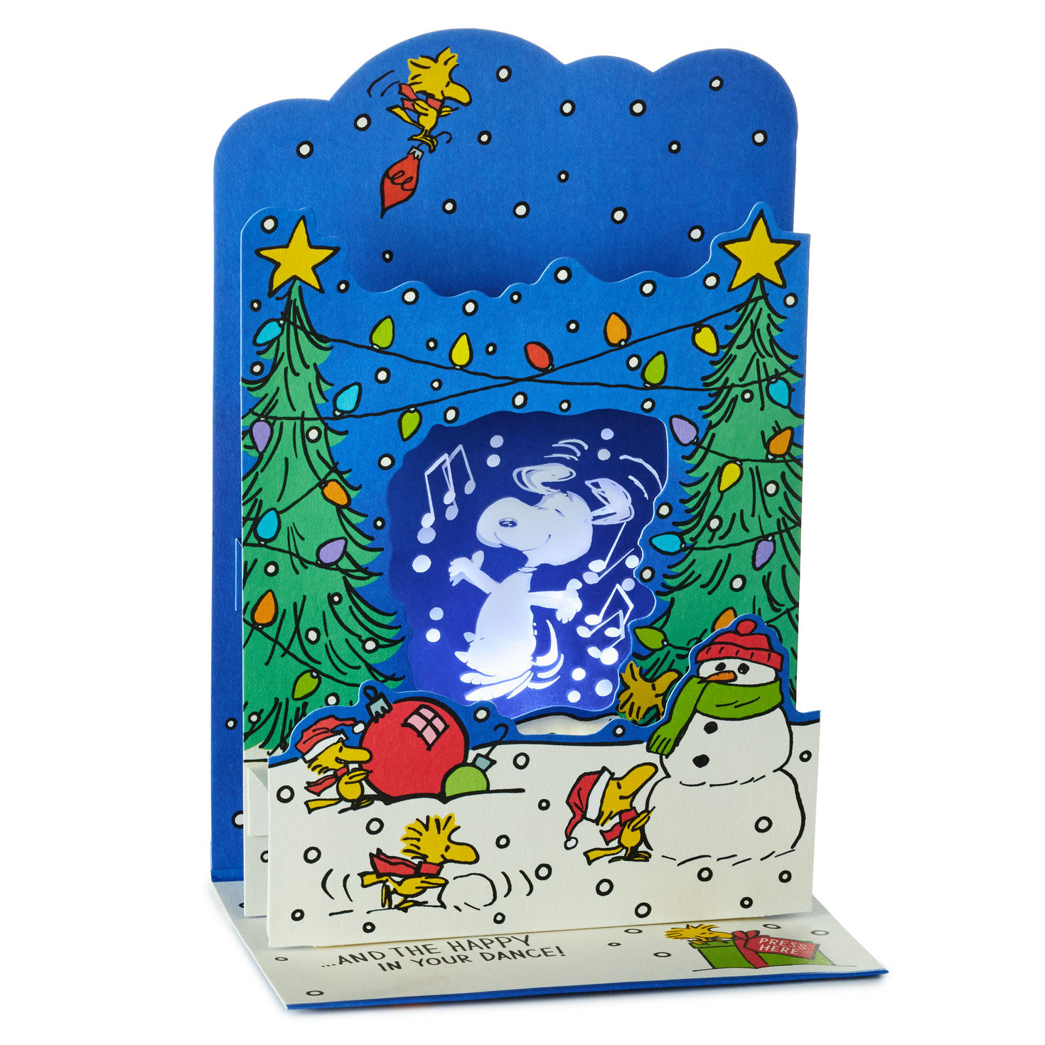 Musical Light-Up Snoopy Tree Farm Christmas Card front glowing image number 3