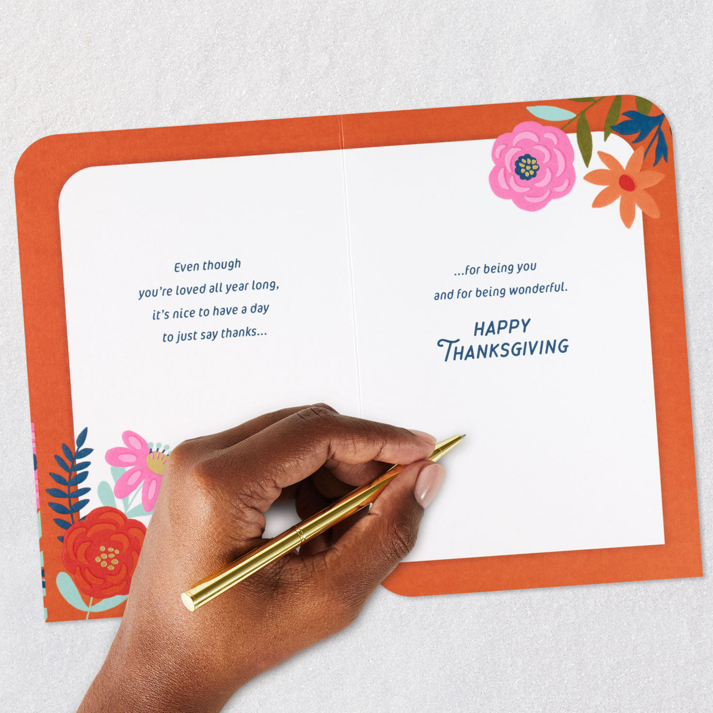 Flowers on Orange Thanksgiving Card for Daughter Signing card image number 8
