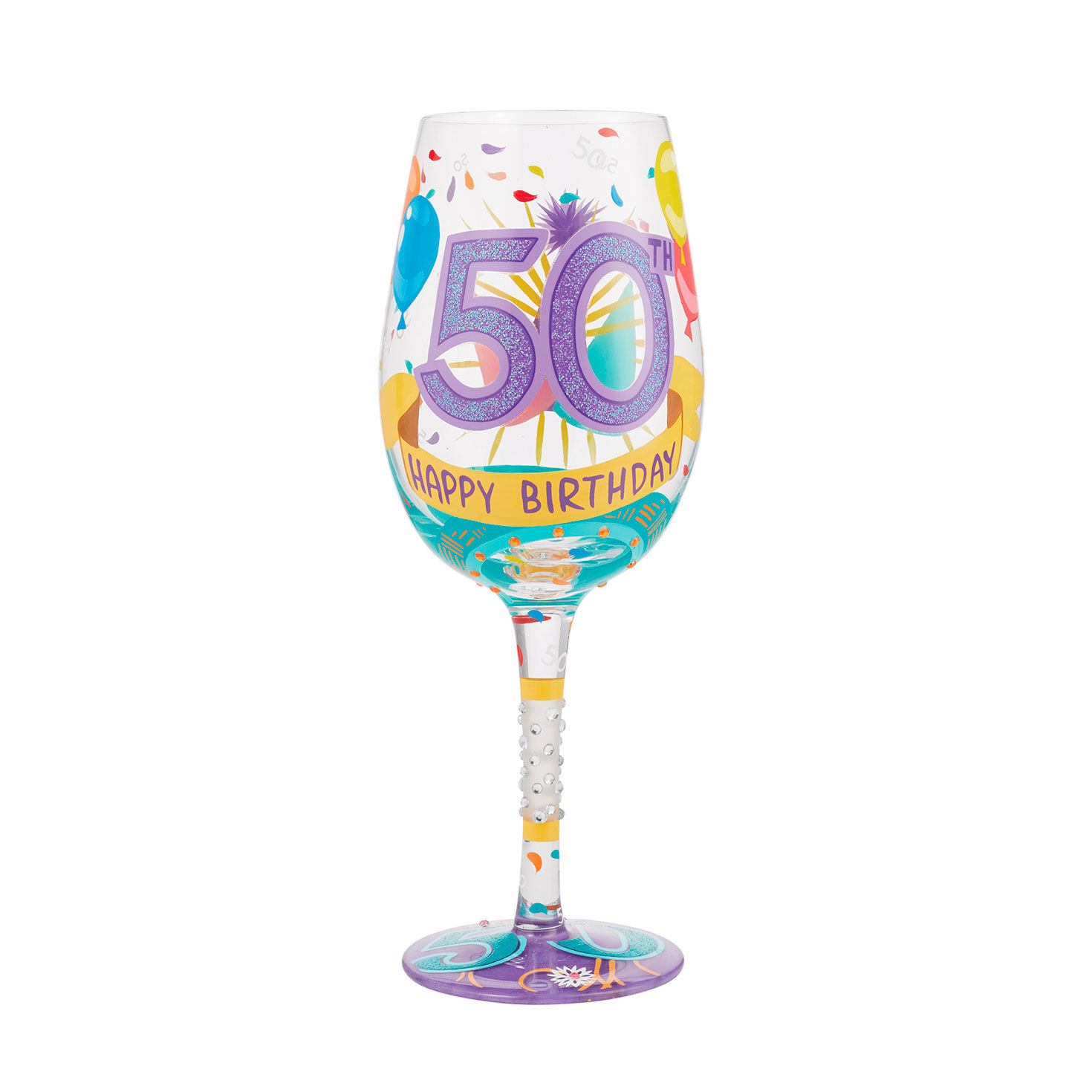 Lolita Happy 50th Birthday Handpainted Wine Glass, 15 oz.