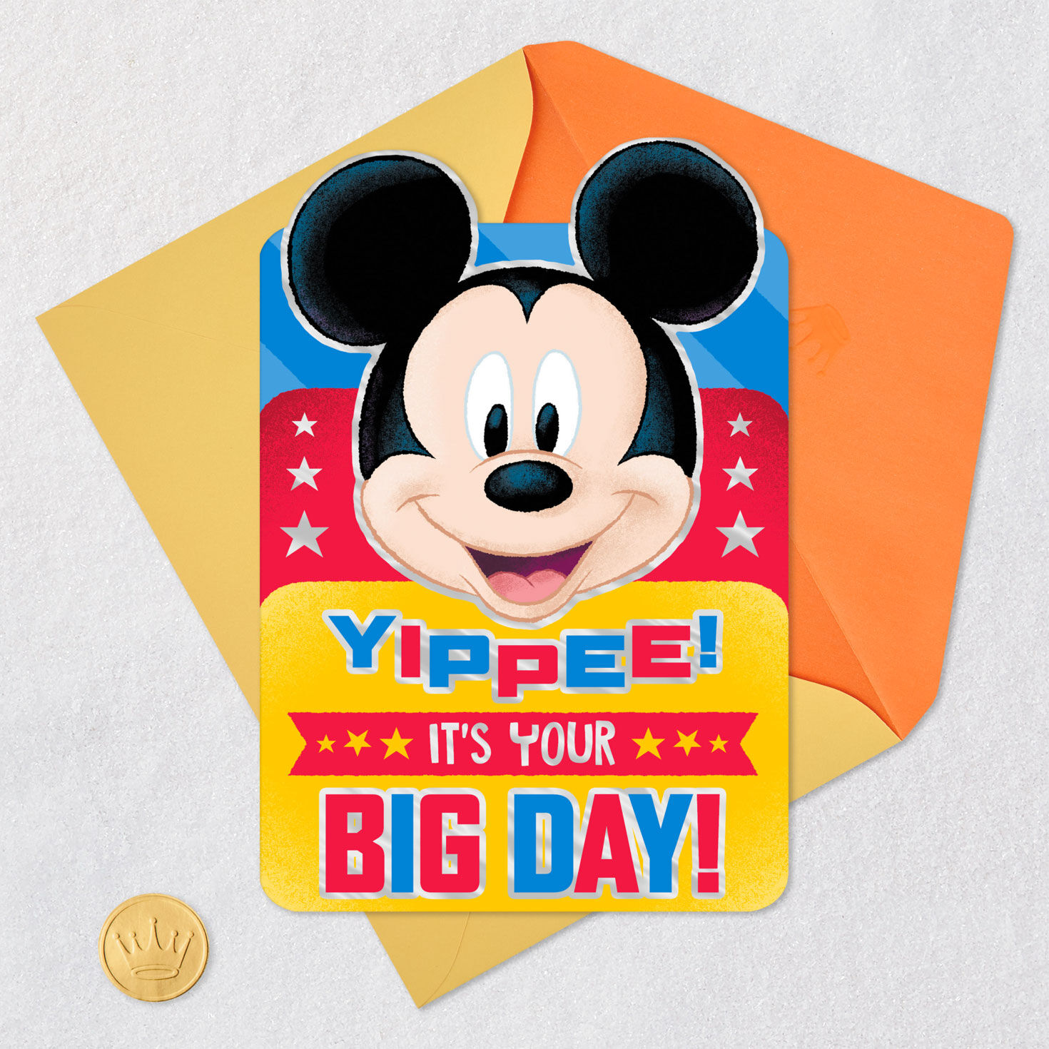 Mickey Mouse Red, Yellow, Blue Kids Birthday Card Card Front with Envelope and Gold Seal image number 5