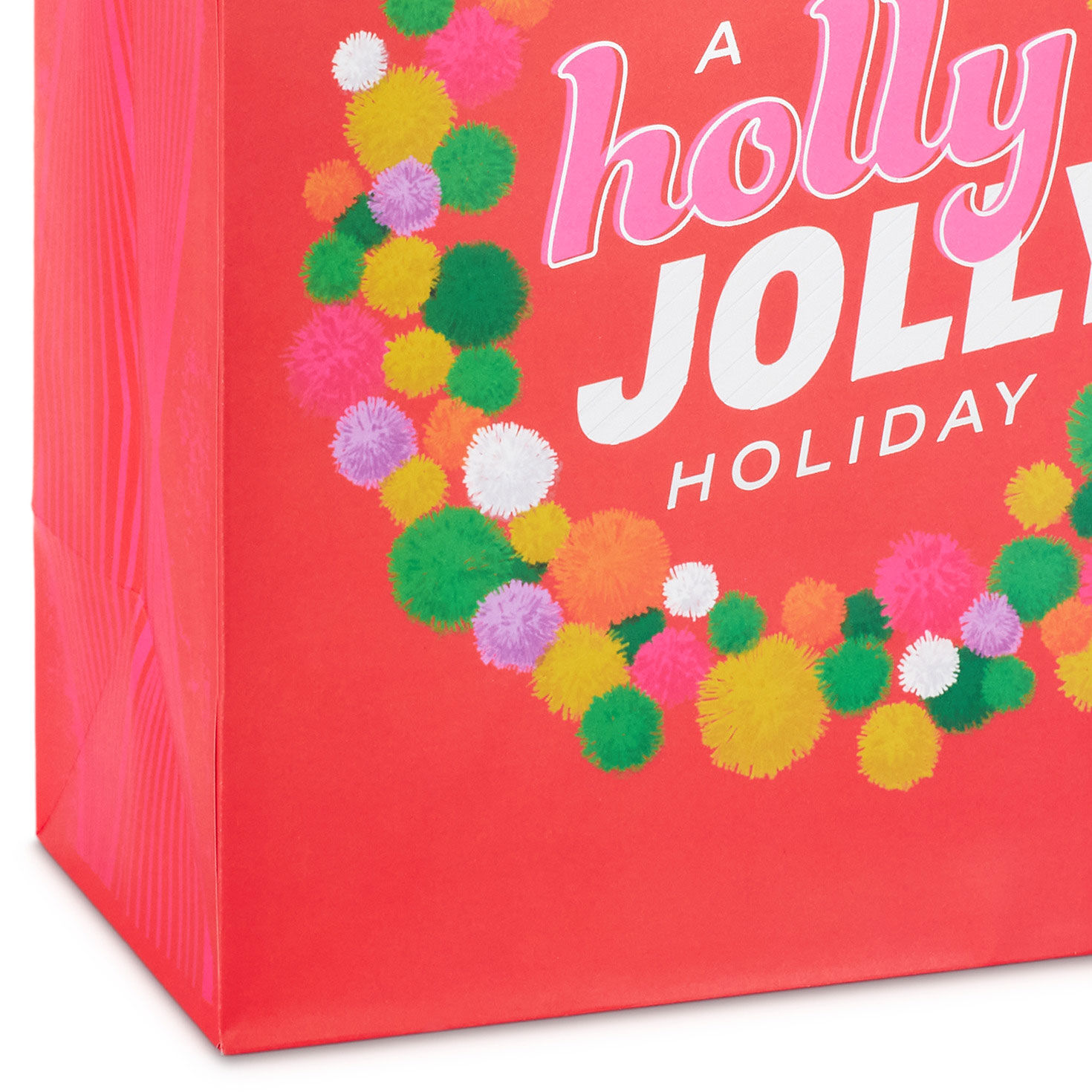 Holly Jolly Wreath on Red Large Holiday Gift Bag Base/Side Detail image number 5