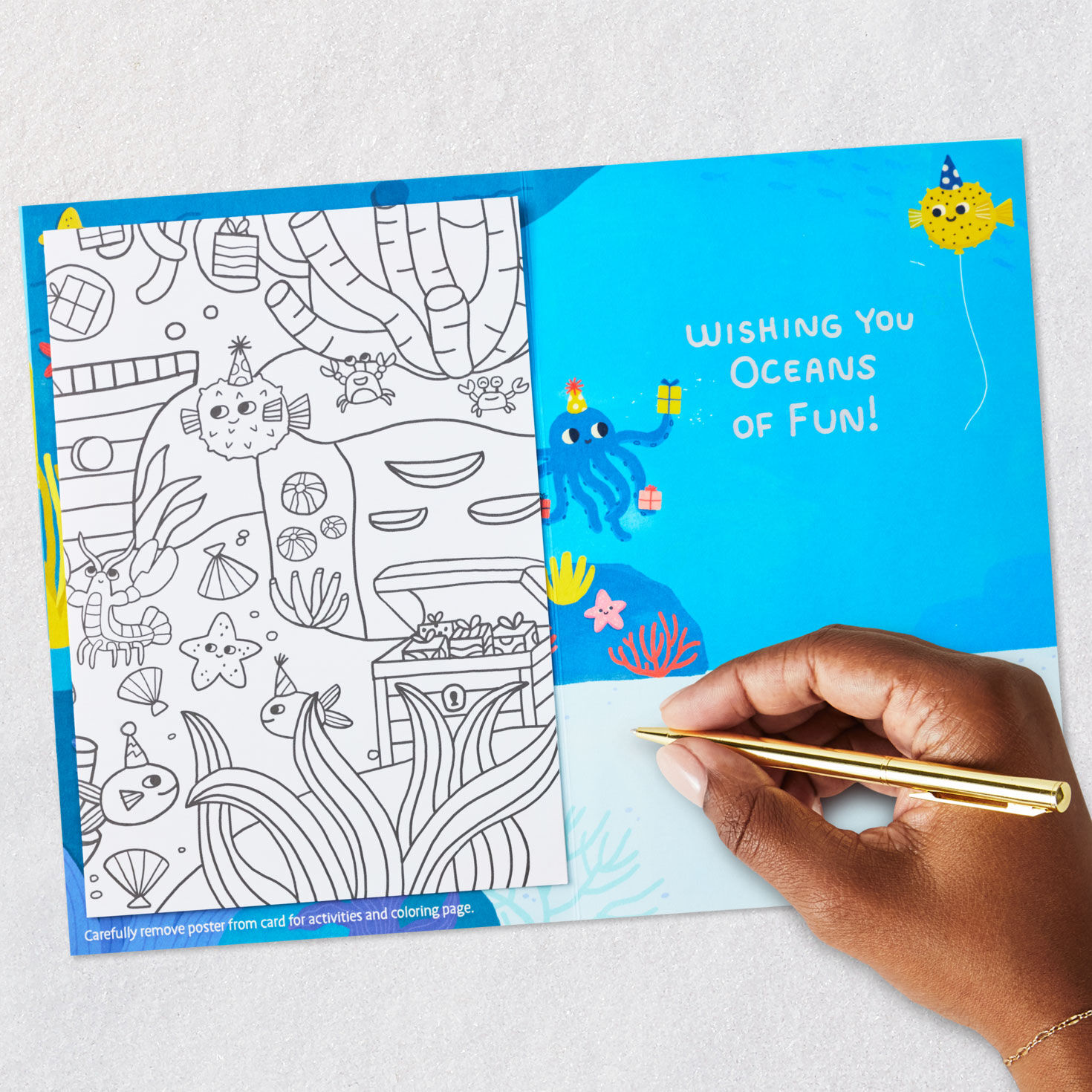 Ocean Animals Kids Coloring Birthday Card signing card image number 9