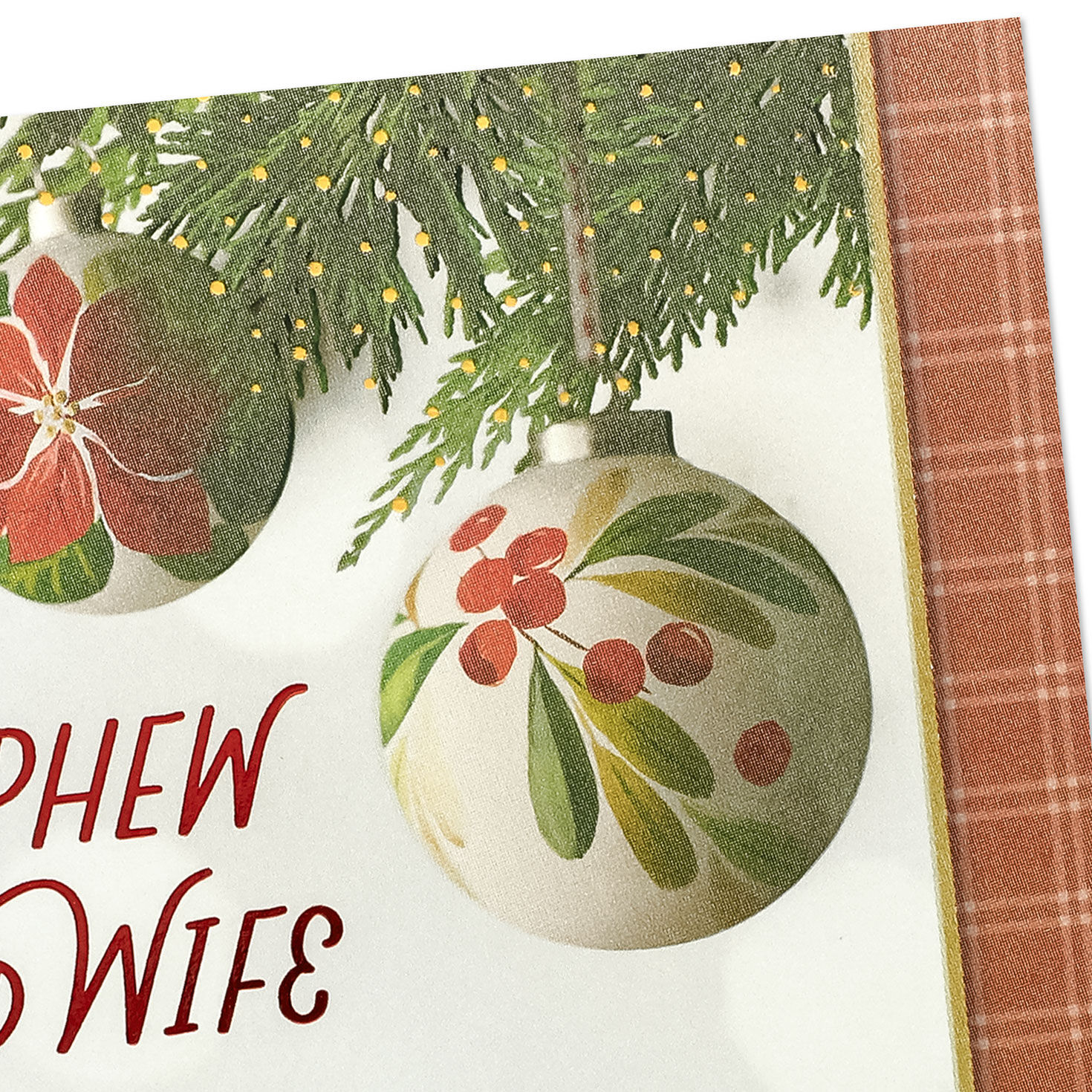 Floral Ornaments Christmas Card for Nephew and Wife Card Front Detail image number 4