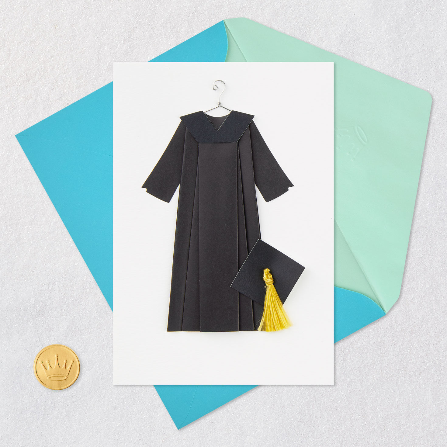 Black Grad Cap and Gown Graduation Card Card Front with Envelope and Gold Seal image number 5