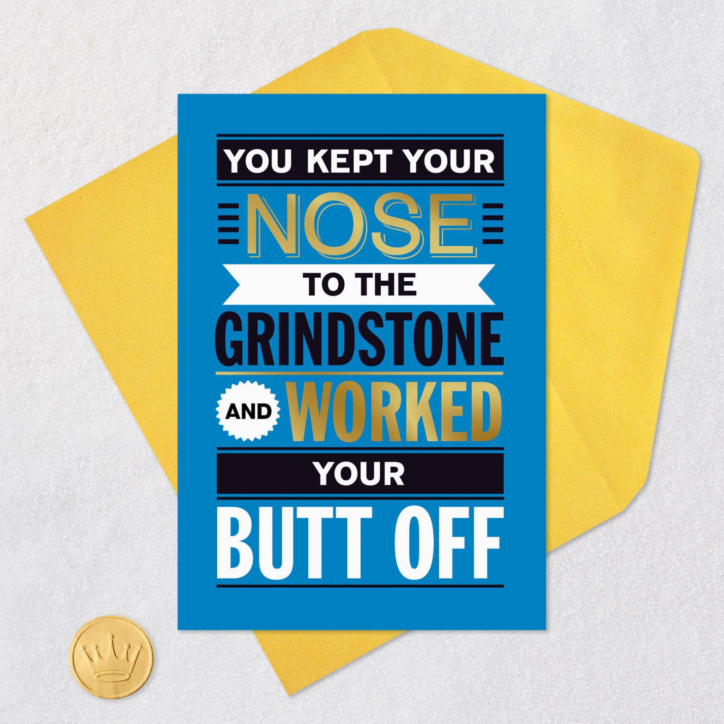 Lettering Graphics on Blue Funny Retirement Card Card Front with Envelope and Gold Seal image number 5