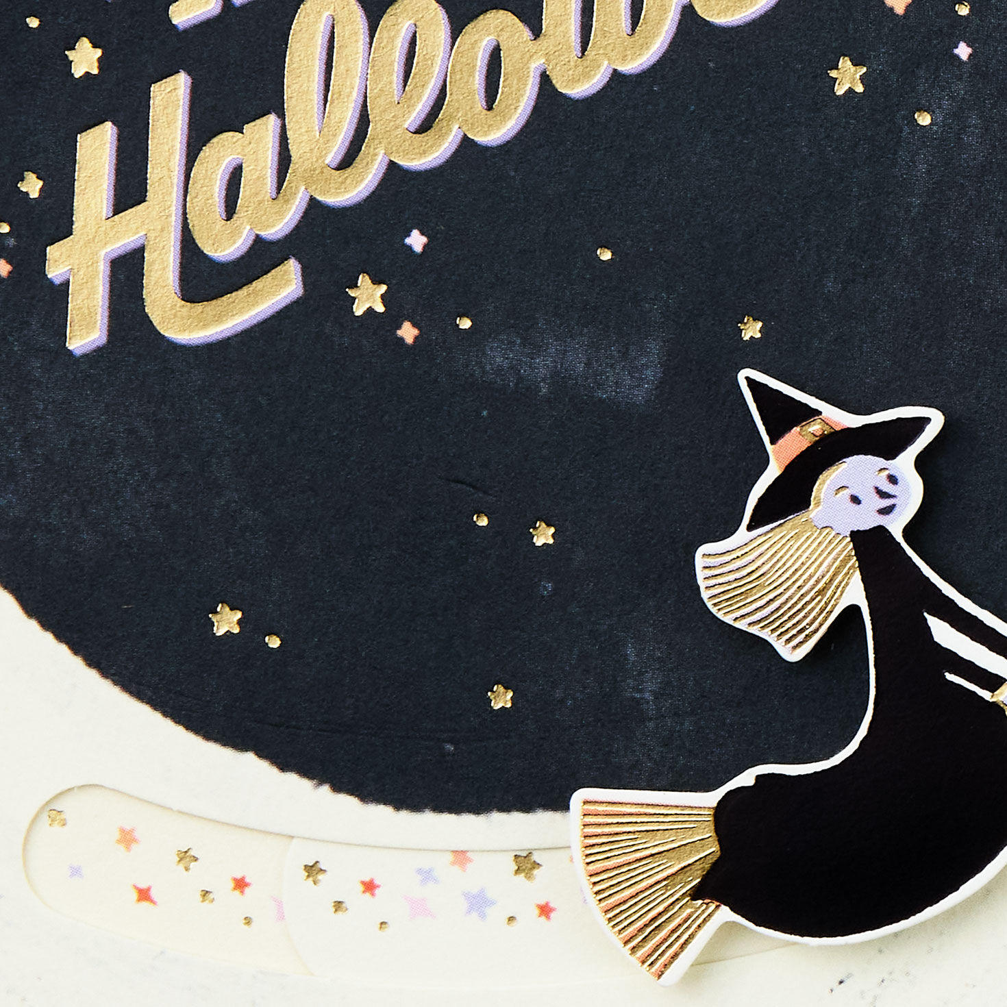 Witch on Broomstick Halloween Card With Motion Card Front Detail image number 4
