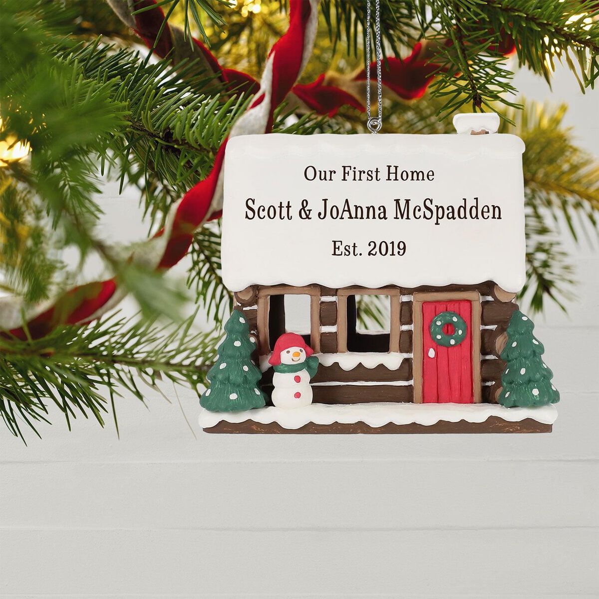 Log Cabin Porcelain Personalized Ornament - Personalized ...