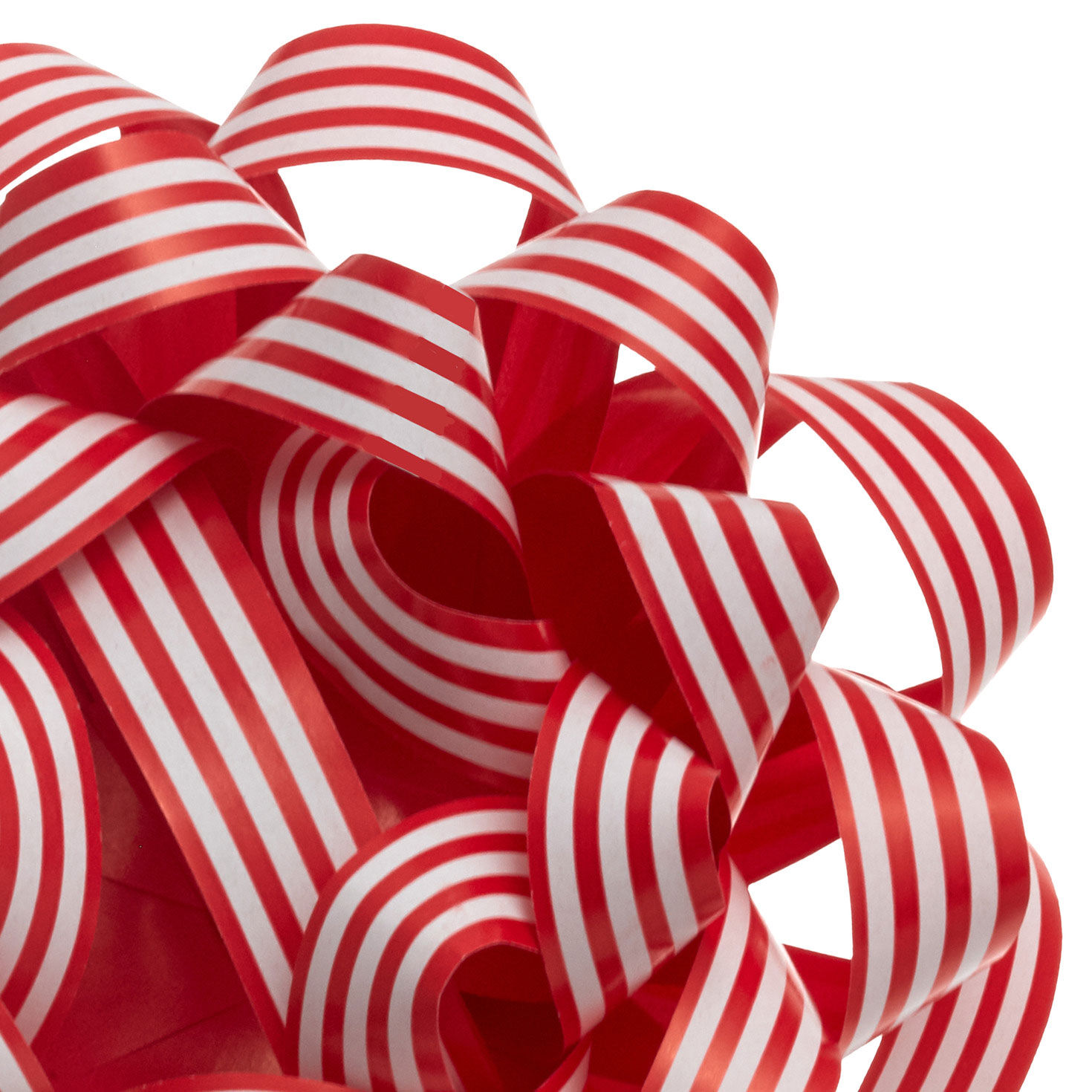 Red and White Striped Paper Gift Bow upclose detail image number 4