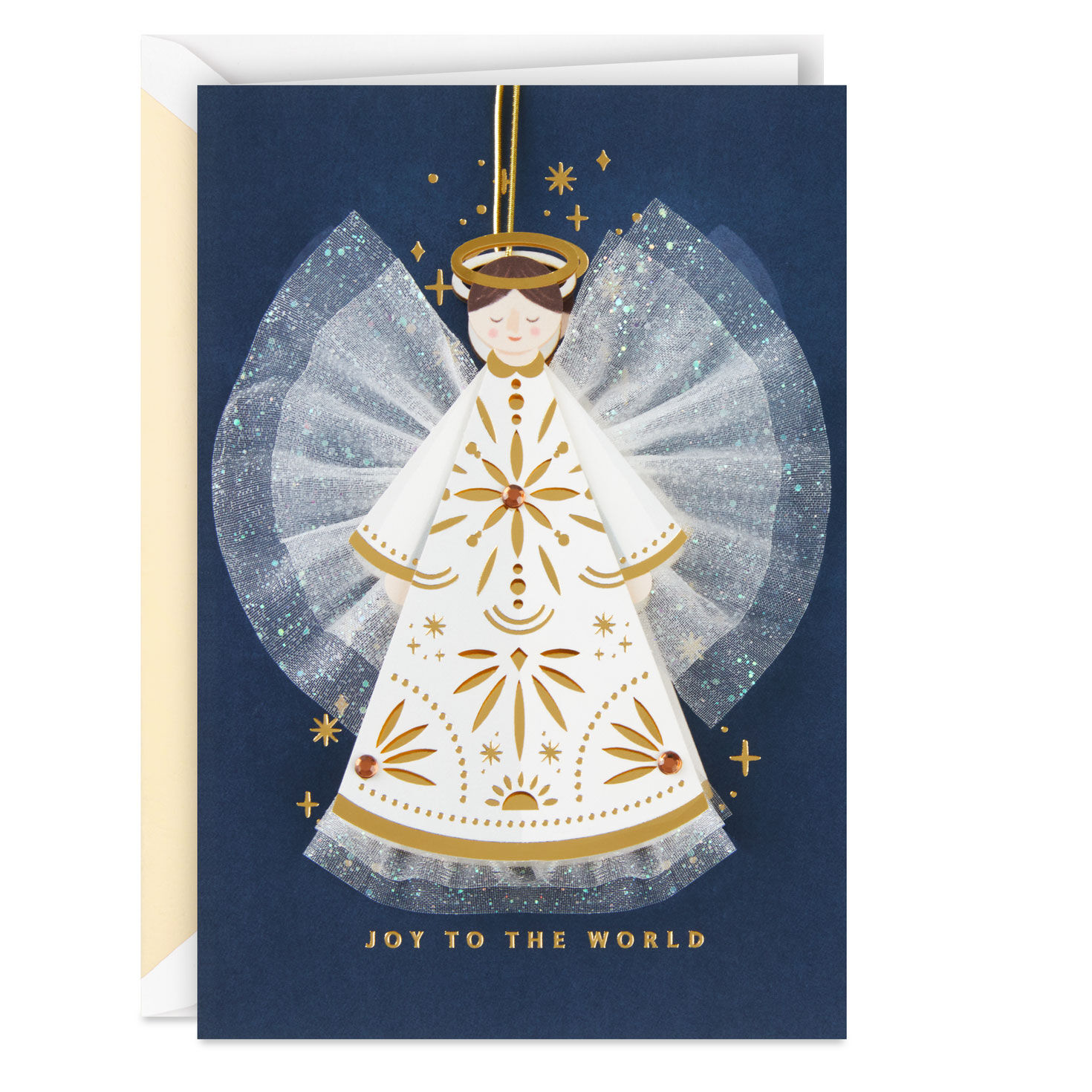 Joy to the World Christmas Card With Angel Ornament