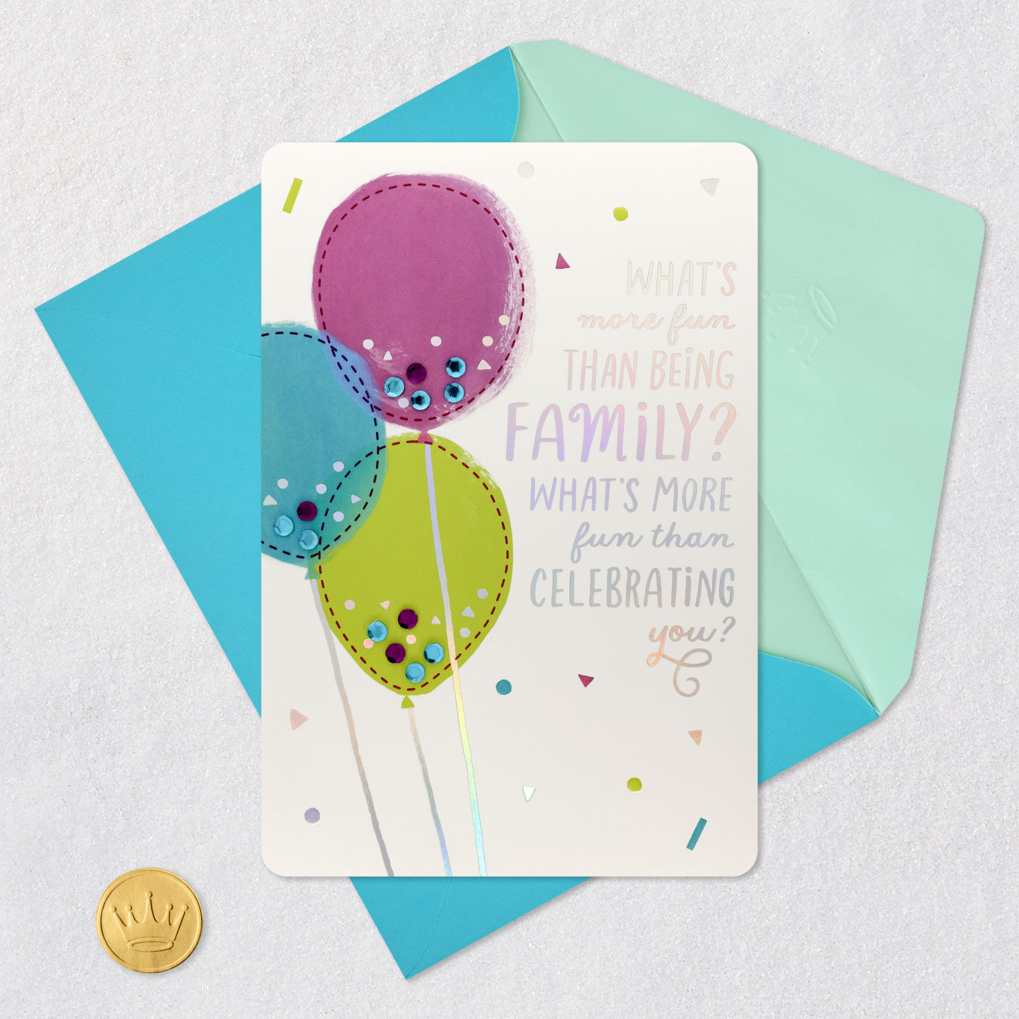 Balloons and Confetti Family Birthday Card for Her Card Front with Envelope and Gold Seal image number 6