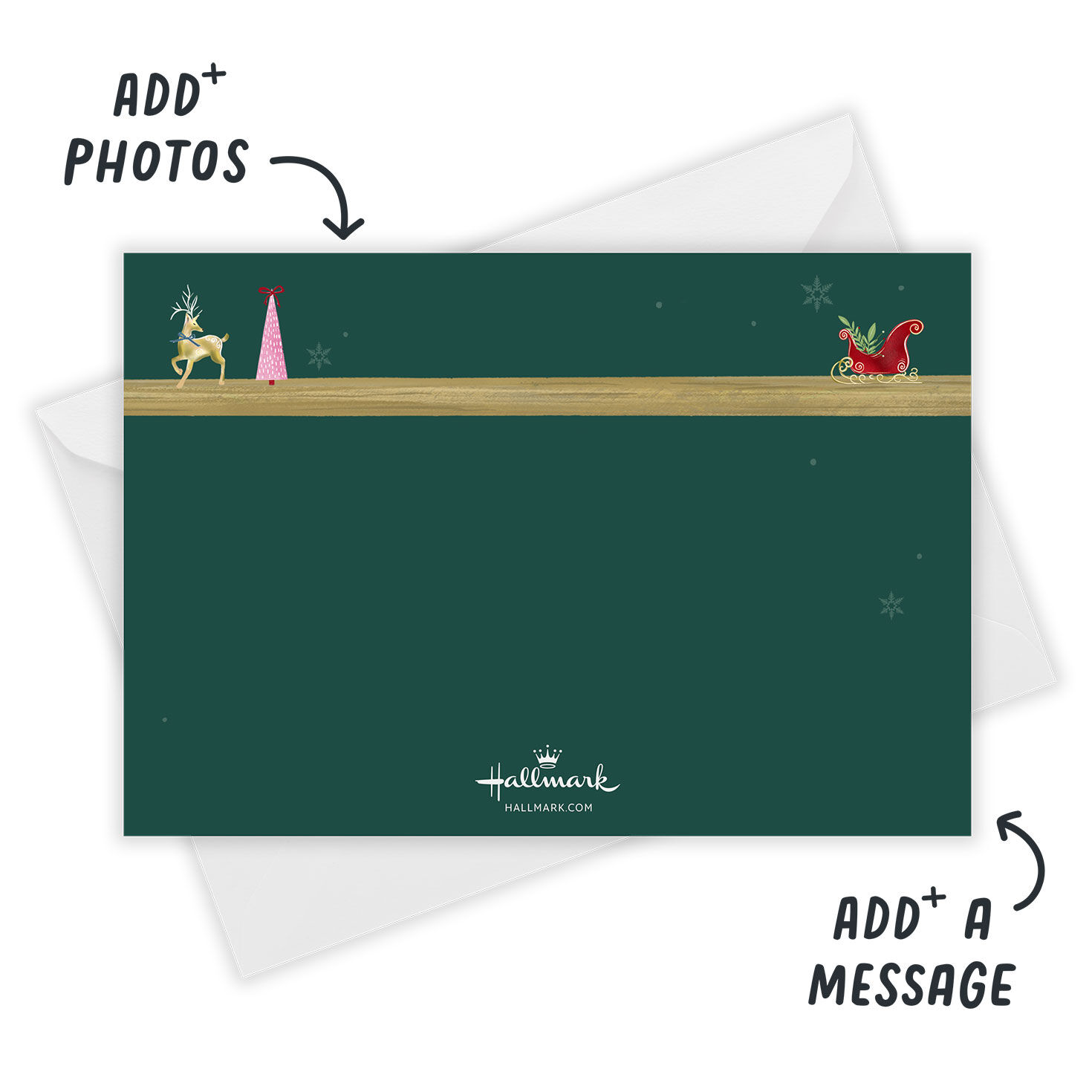 Framed Photos on Shelves Personalized Holiday Card Open Card with Envelope indicating personalization image number 3