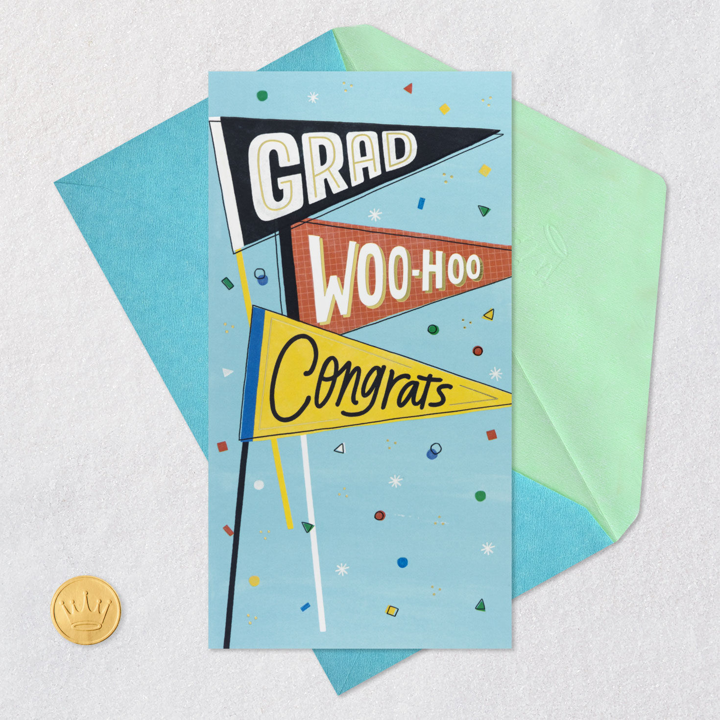 Pennants and Confetti Money-Holder Graduation Card Card with envelope and Seal image number 6