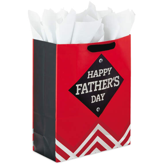 15.5" Red and Black Happy Father's Day Extra-Large Gift Bag With Tissue Paper