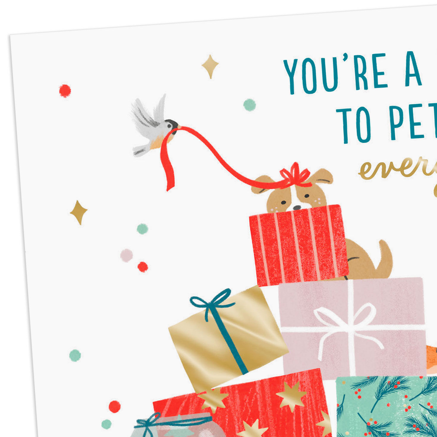 Stacked Gifts Pets Christmas Card for Animal Lover Card Front Detail image number 4