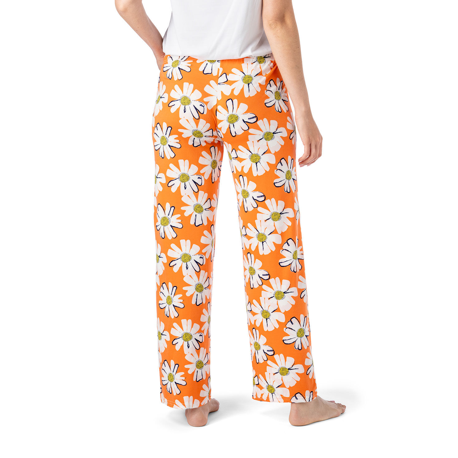 Women's Orange Lounge Pants With Daisy Pattern  image number 3