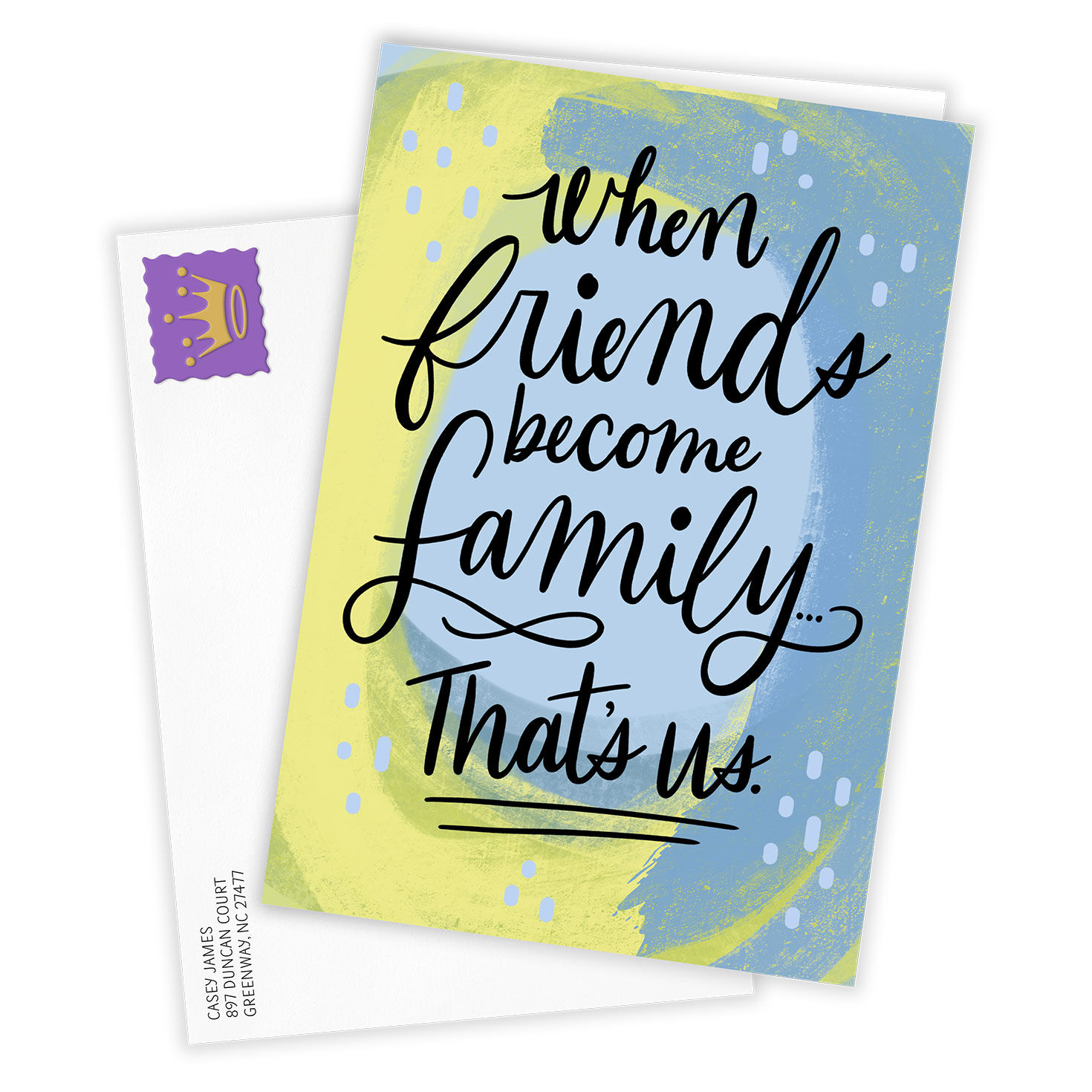 Abstract Blue Yellow Personalized Friendship Card Card Front with Envelope image number 2