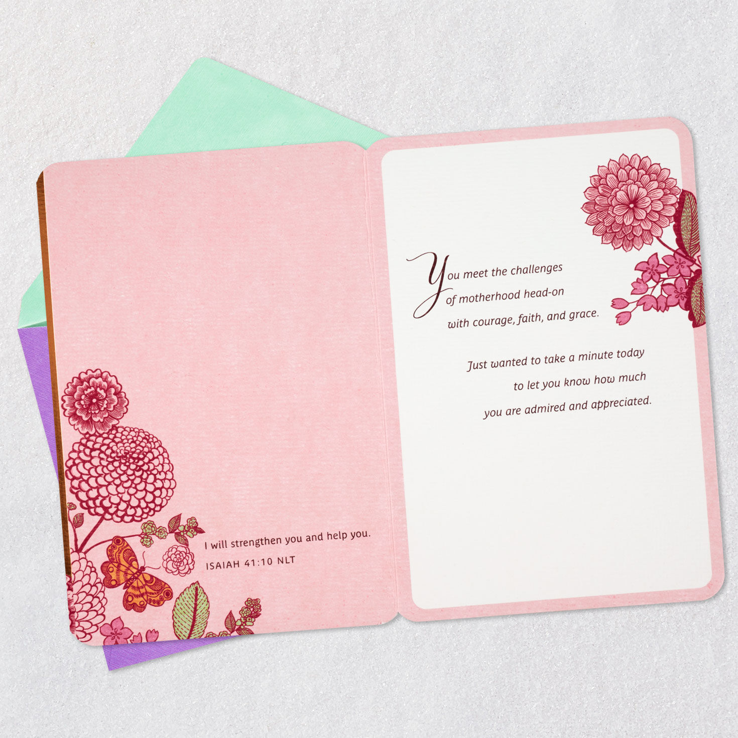 Butterfly and Flowers Religious Mother's Day Card Open card with envelope image number 4