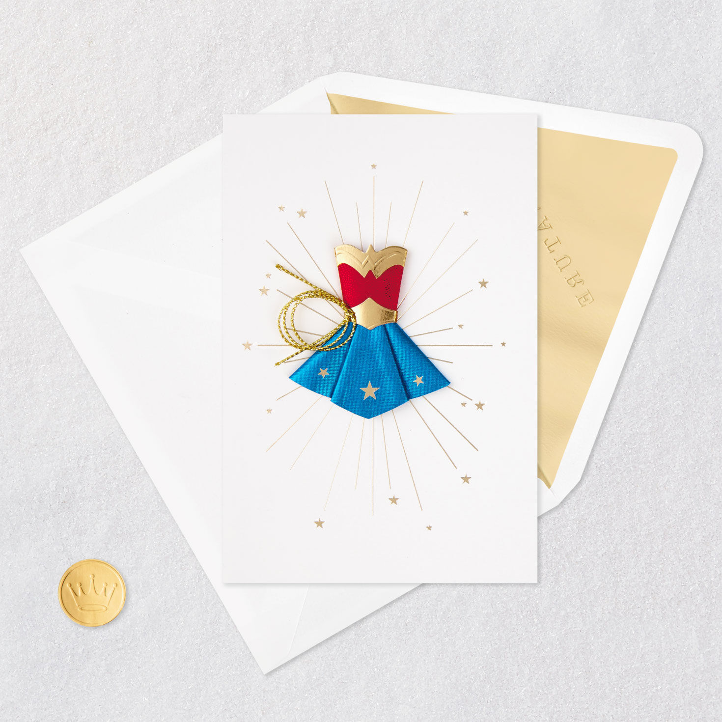 Wonder Woman Costume Birthday Card Card Front with Envelope and Gold Seal image number 5