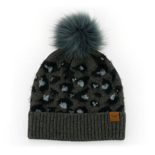 Britt’s Knits Black Snow Leopard Women's Knit Pom Hat, Black