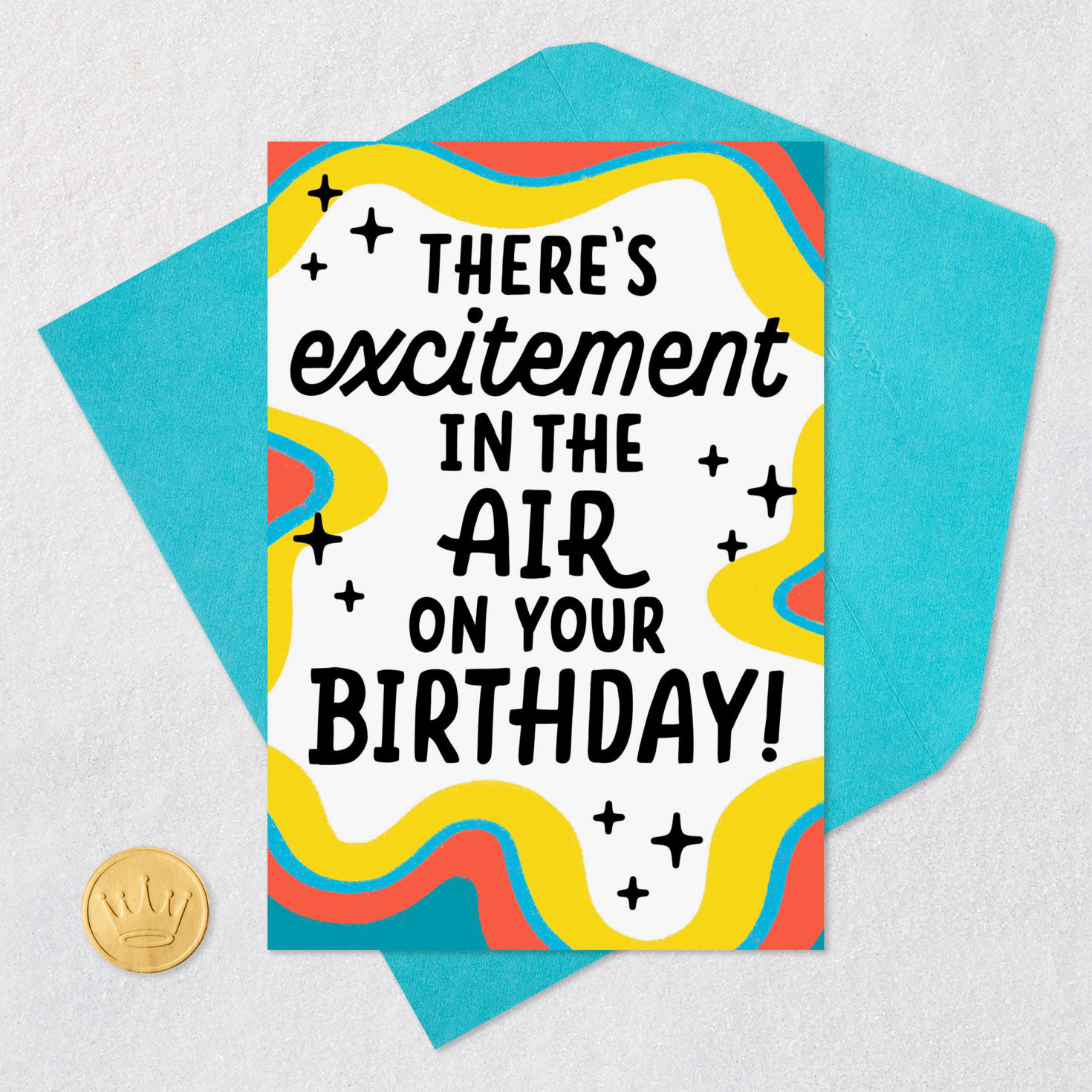 Yellow, Orange and Blue Swirls Funny Birthday Card Card front with envelope and gold seal image number 5