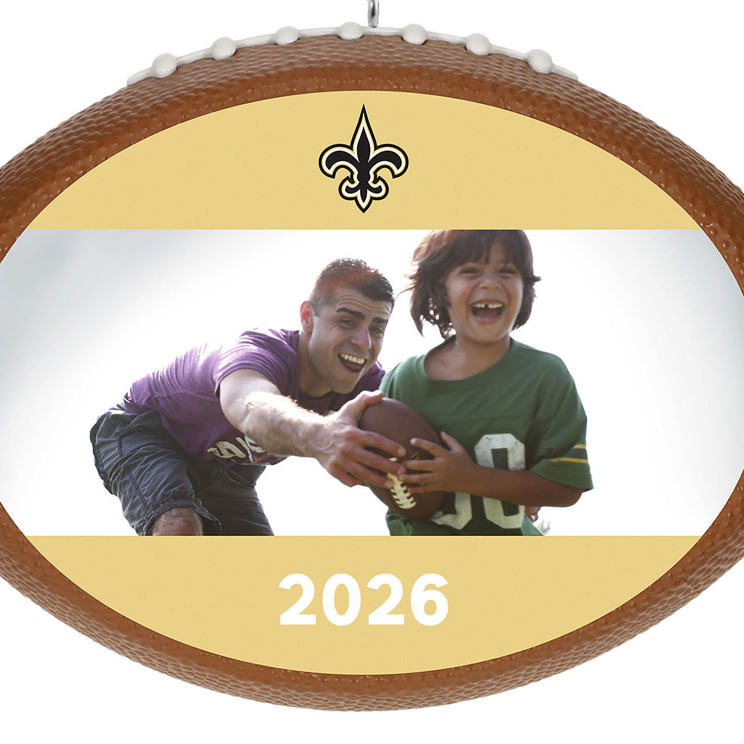 NFL Football New Orleans Saints Text and Photo Personalized Ornament upclose view image number 7