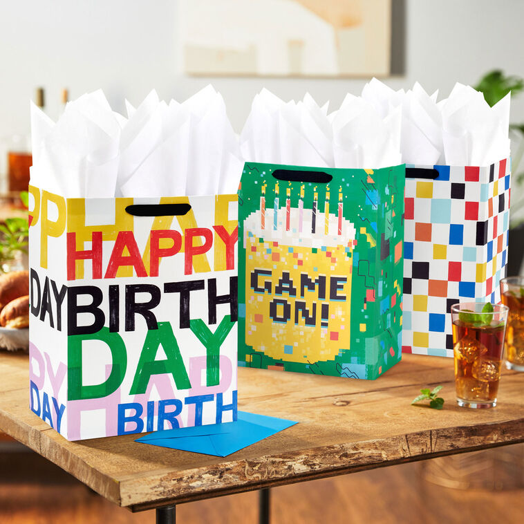 13" Bold Celebration 3-Pack Assorted Large Birthday Gift Bag Bundle, , large image number 2