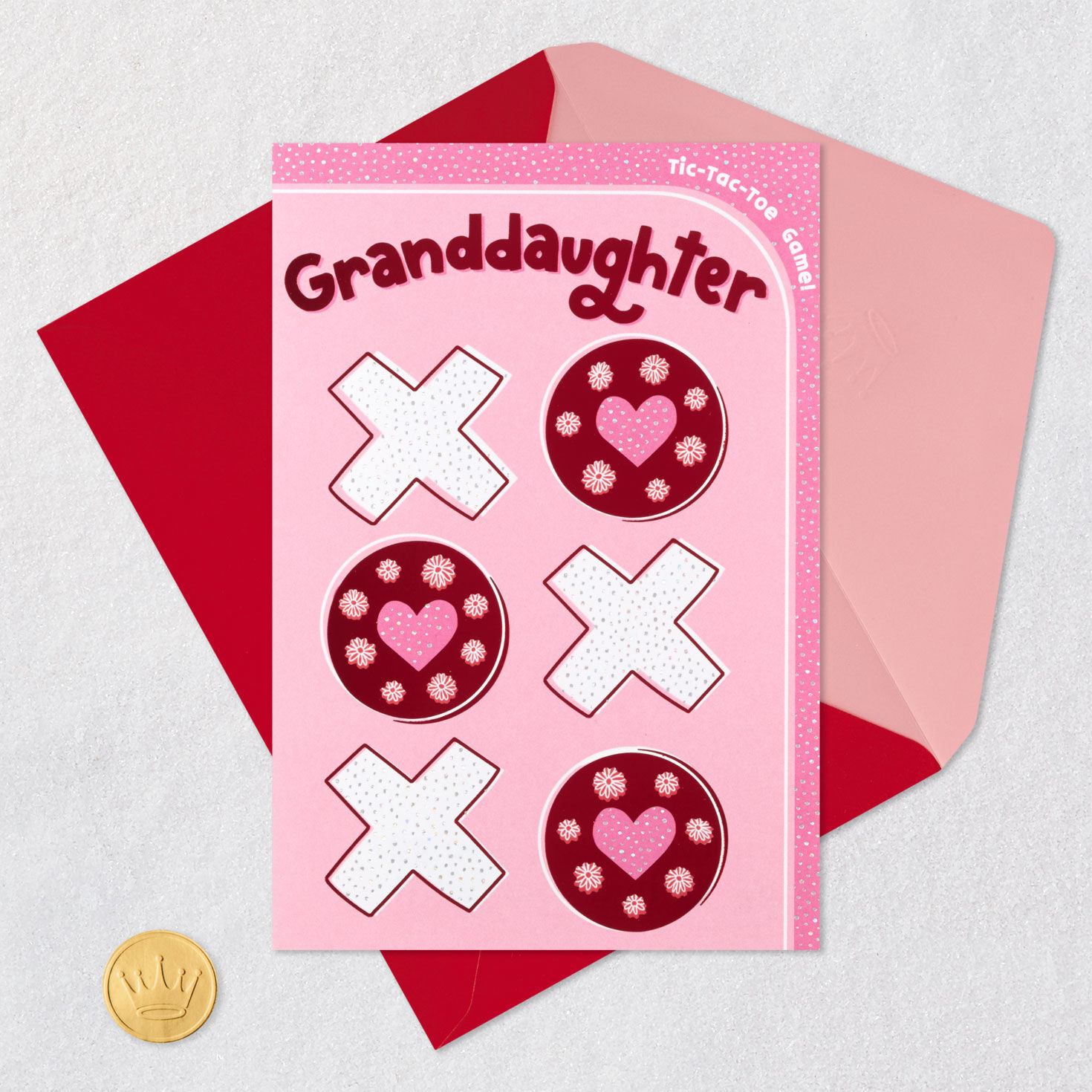 Granddaughter Valentine's Day Card With Tic-Tac-Toe Game Card Front with Envelope and Gold Seal image number 7