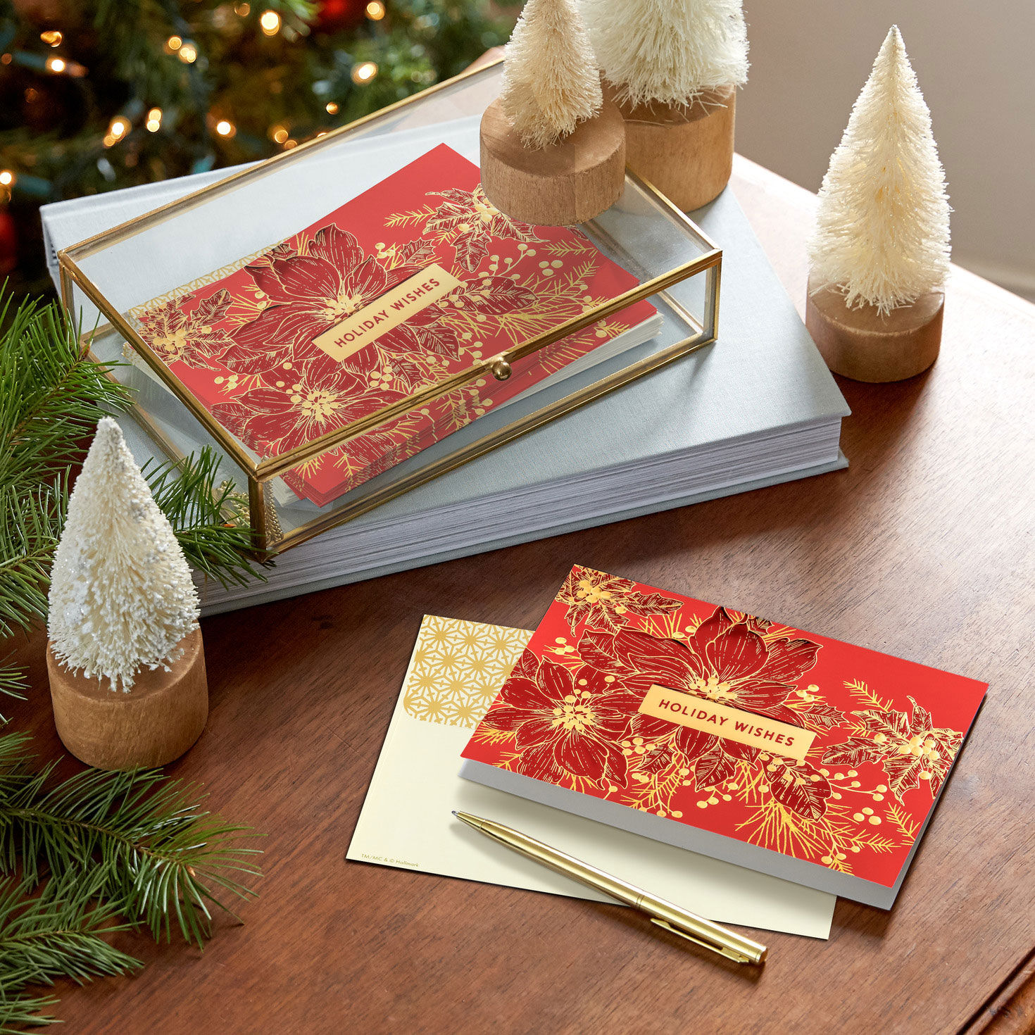Red and Gold Floral Holiday Card Pack in use image number 7