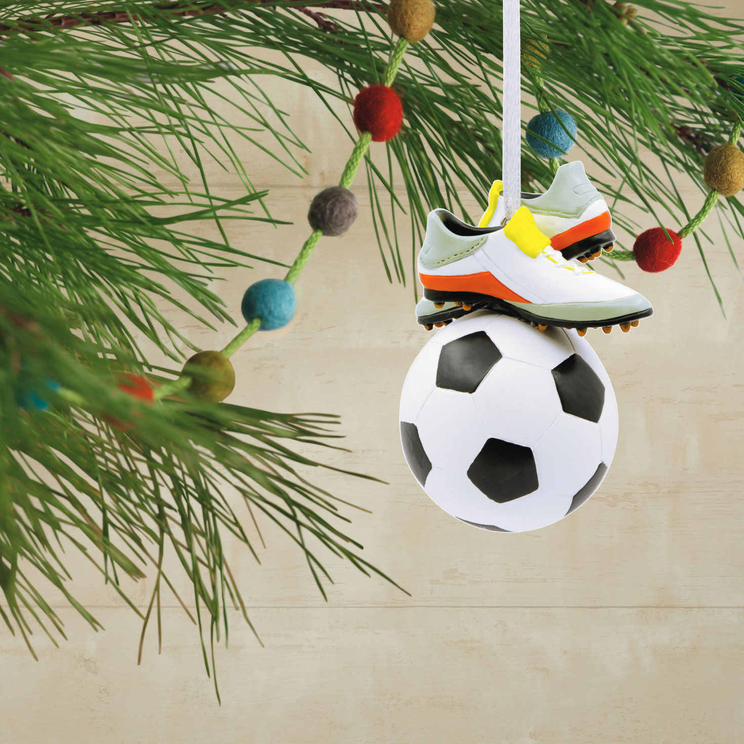 Soccer Ball and Cleats Christmas Ornament hanging on tree image number 2