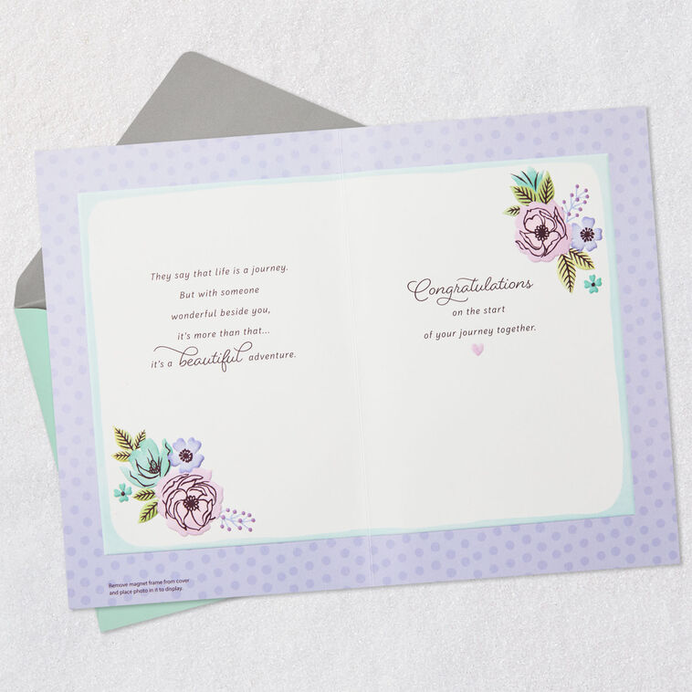 Just Married Car Magnetic Photo Frame Wedding Card Open card with envelope image number 4