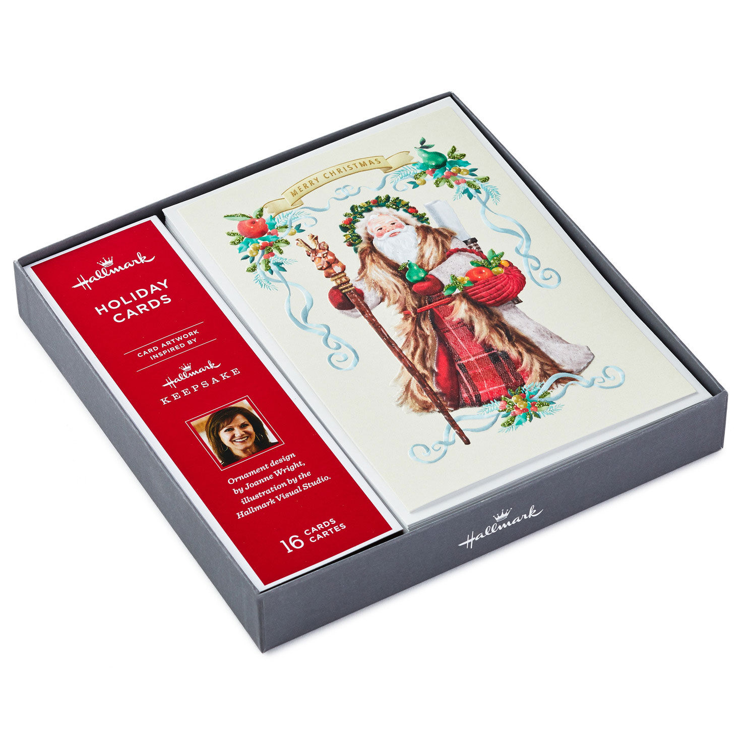 Red Foil Vines Die Cut Box of 12 Hallmark Photo Holder Christmas Cards 