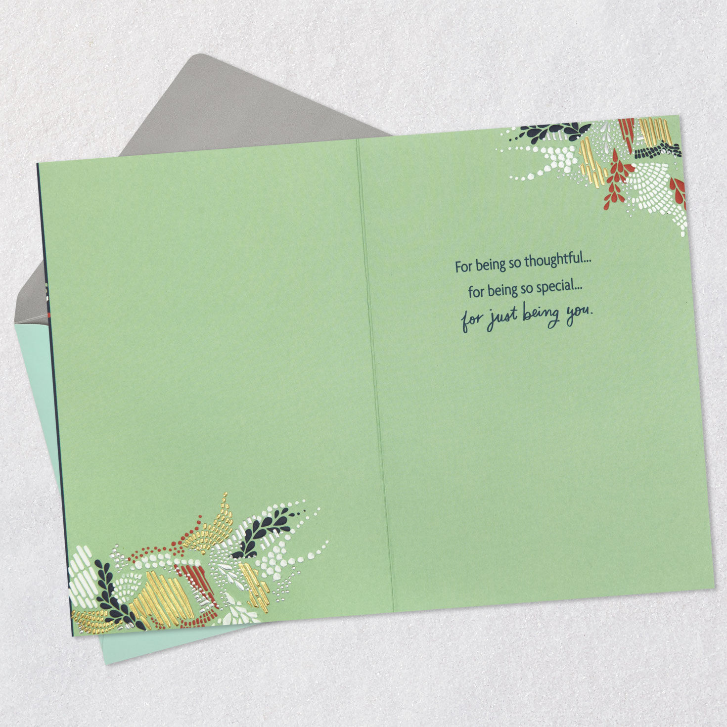 Abstract Pattern and Leaves Thank You Card Open card with envelope image number 3