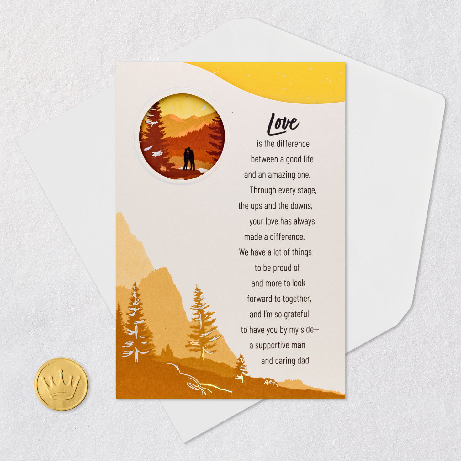 Couple in Sunset Landscape Husband Father's Day Card Card Front with Envelope and Gold Seal image number 6