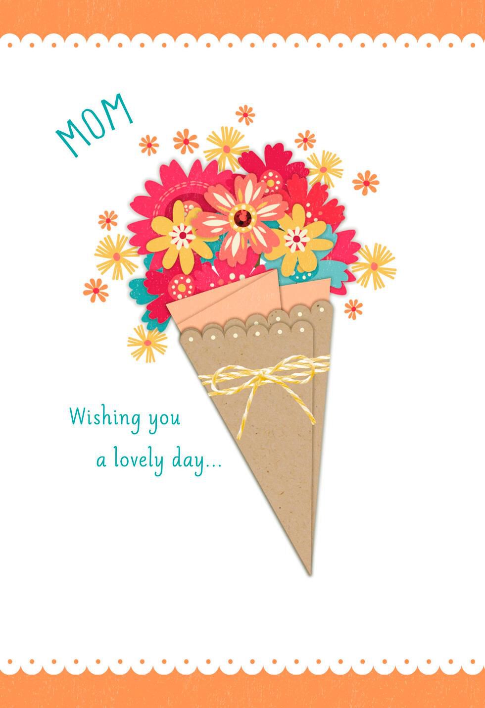 Sweet Flower Bouquet Mother's Day Card With Ribbon