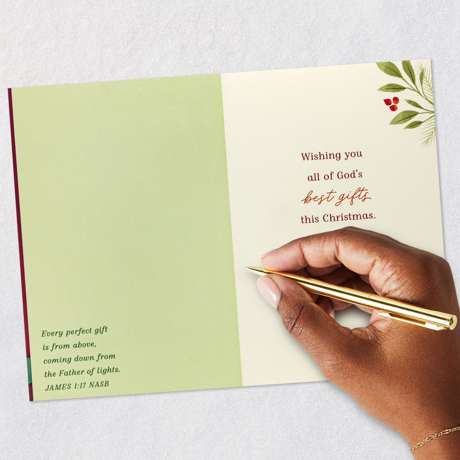 Candle and Poinsettias Religious Christmas Card Signing card image number 7