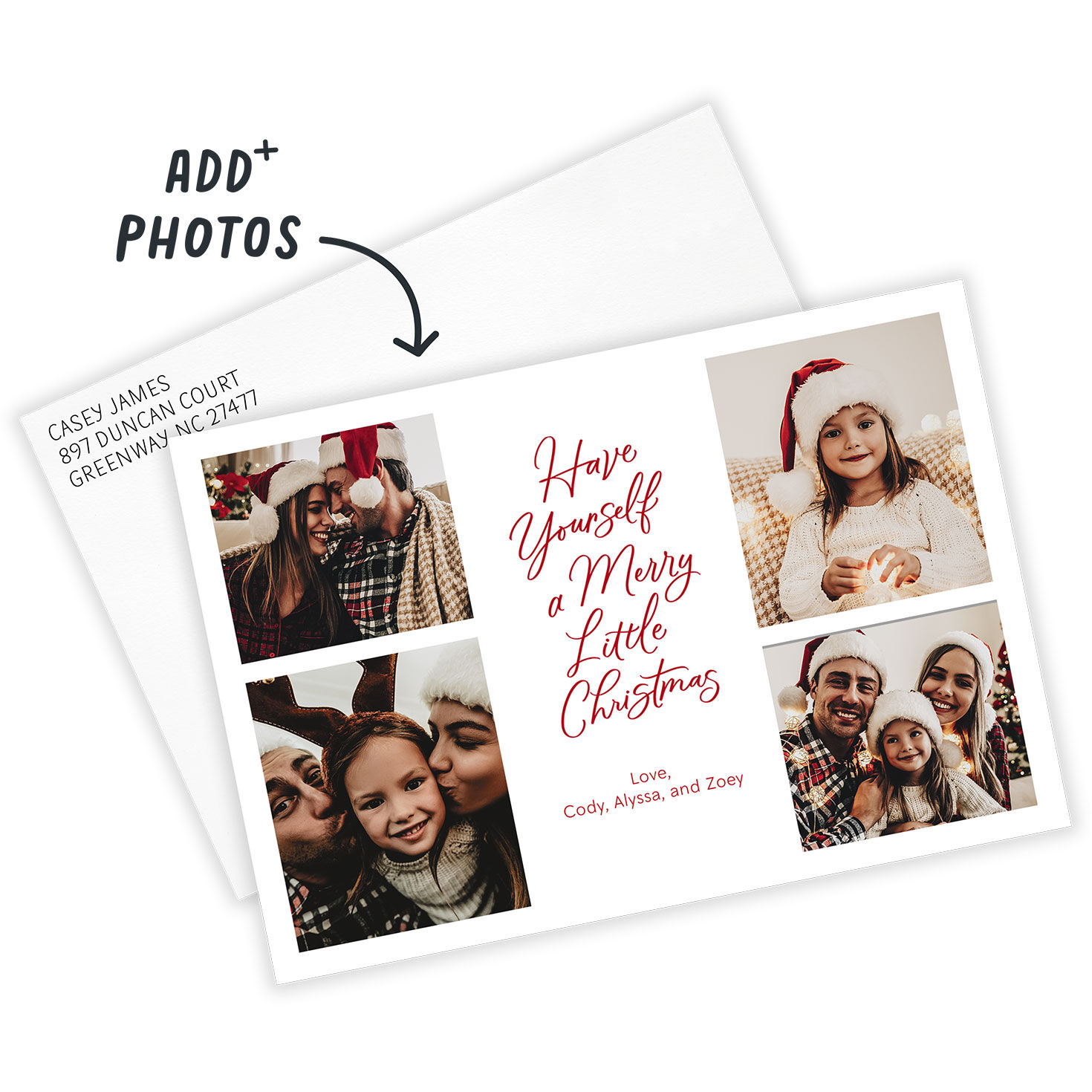Merry Little Christmas Personalized Photo Card Card Front indicating personalization image number 2