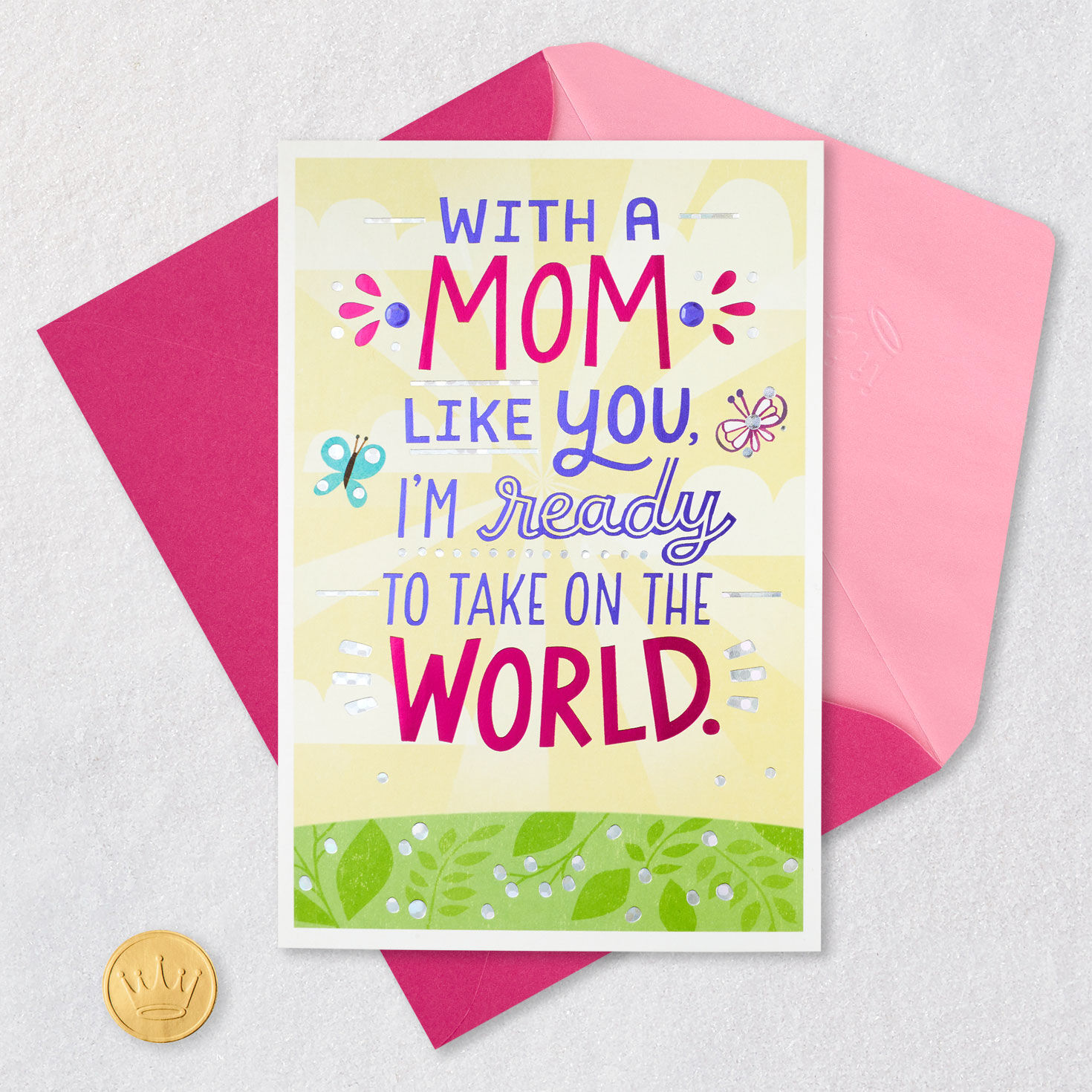 Butterflies Mom Mother's Day Card From Kids Card Front with Envelope and Gold Seal image number 6