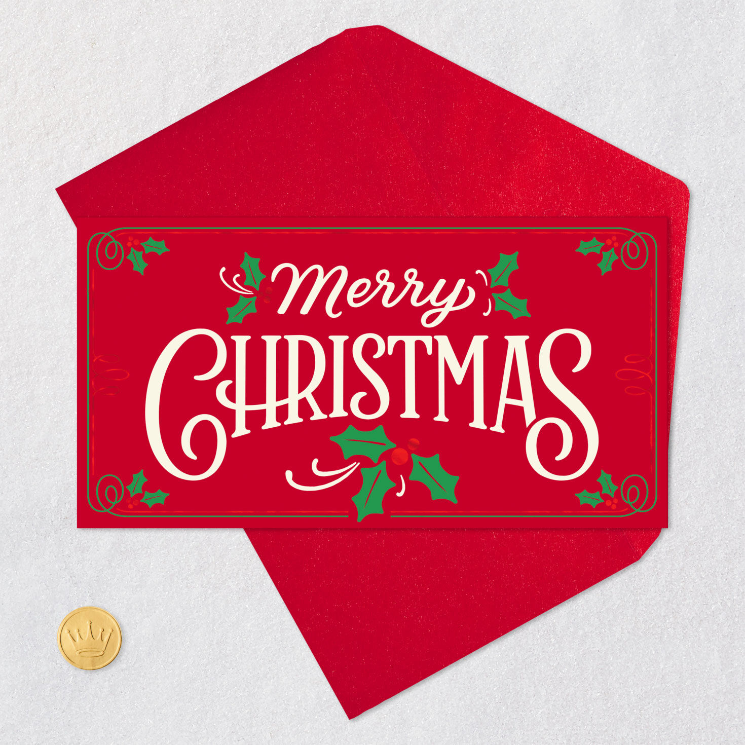 Red With Green Holly Christmas Money Holder Card Card Front with Envelope and Gold Seal image number 6