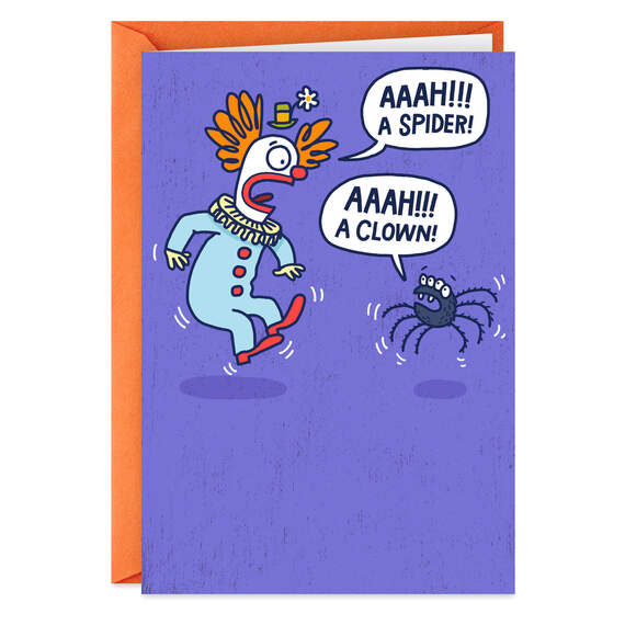 Scary Clown and Spider Funny Halloween Card, , large image number 1