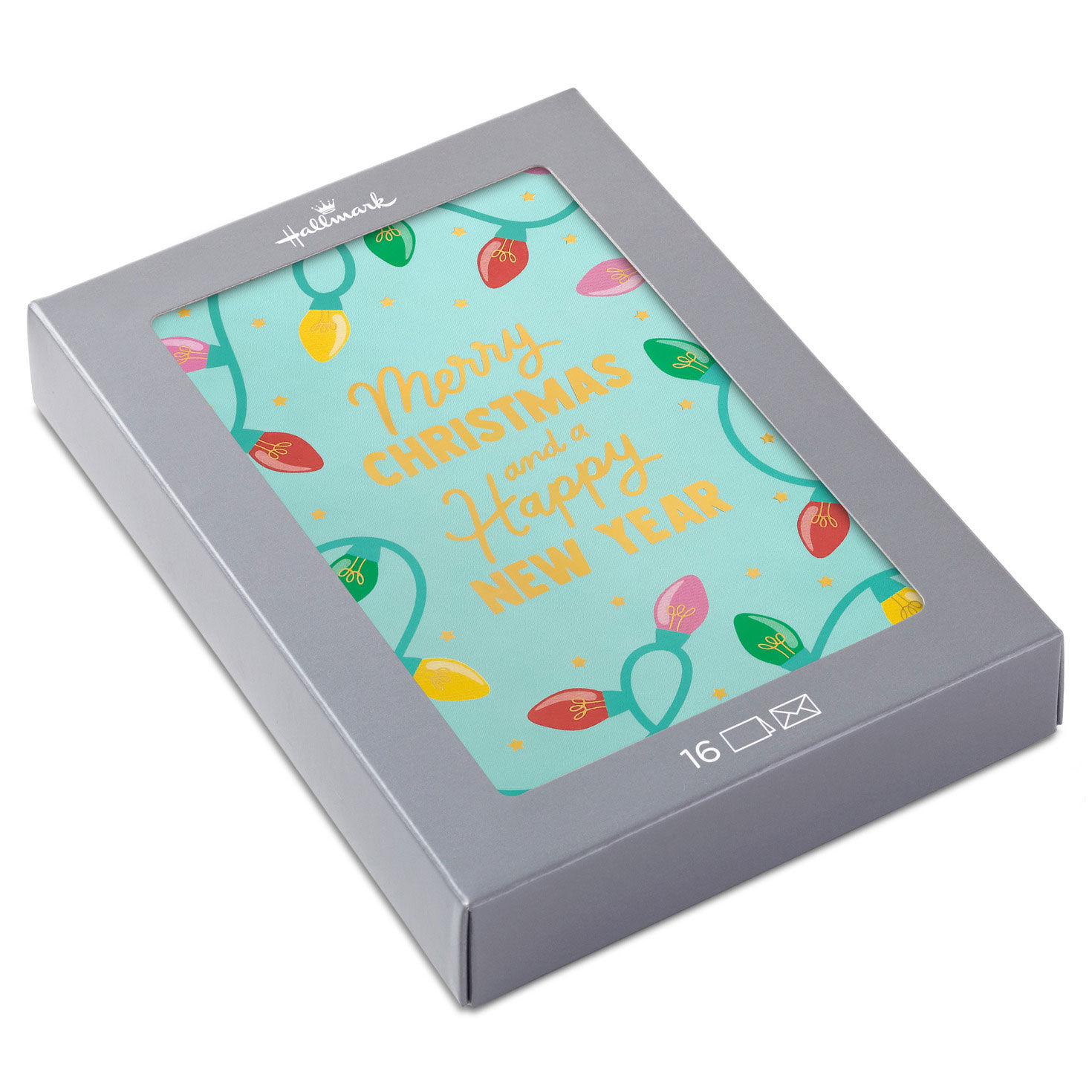 String Lights on Green Boxed Christmas Cards, Pack of 16