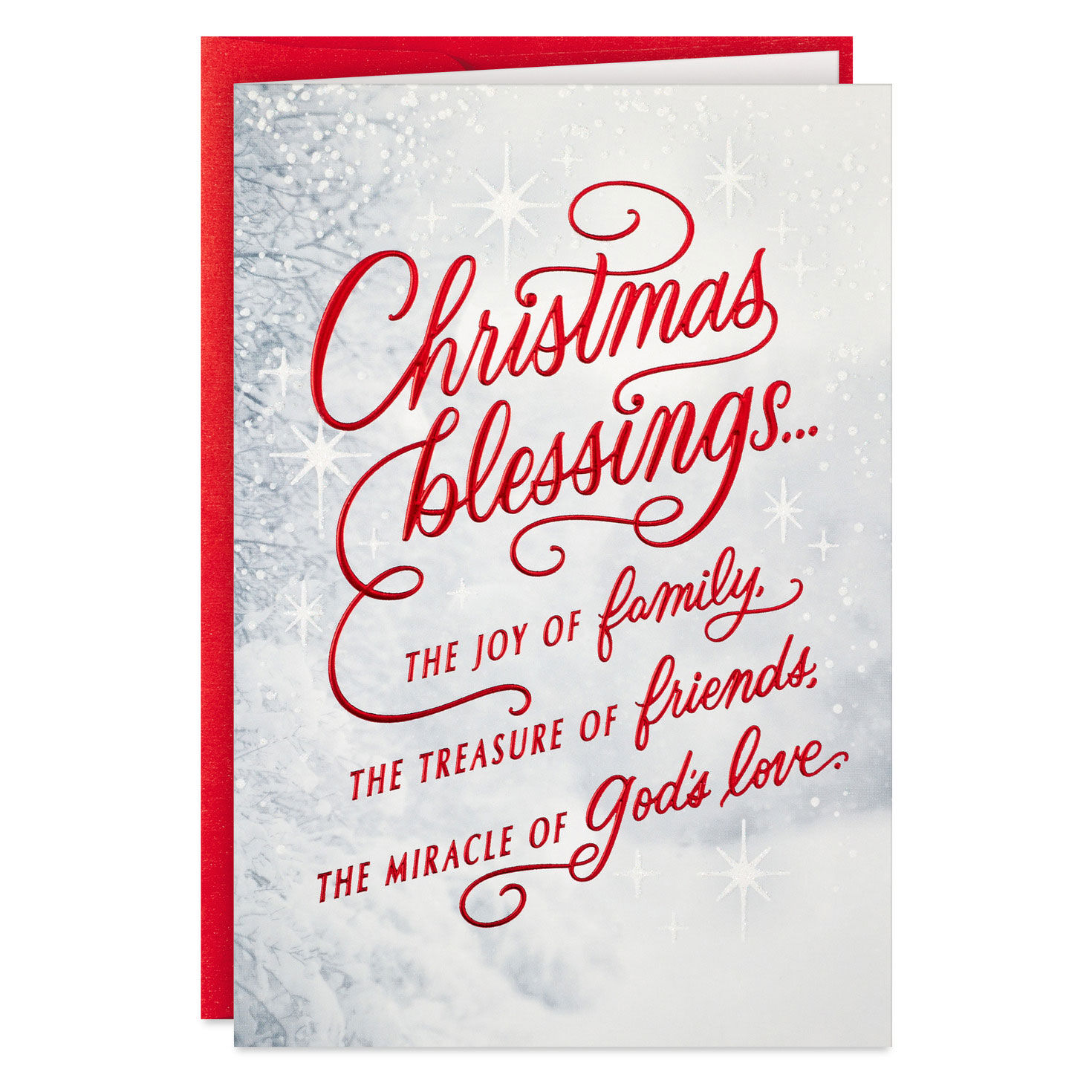 Red Script and Snowy Evergreens Boxed Christmas Cards, Pack of 16, , large image number 2