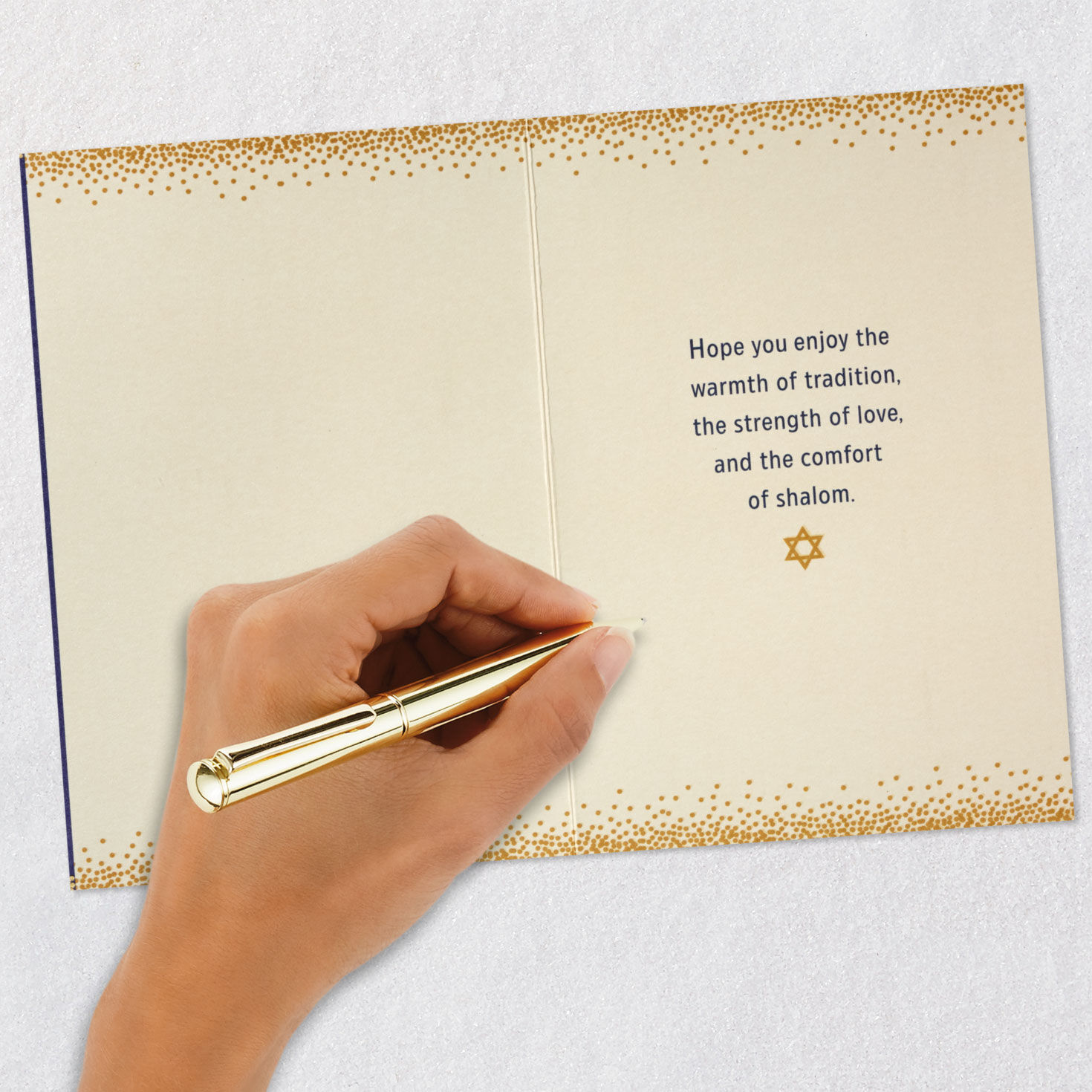 Blue and Gold Menorah and Dove Happy Hanukkah Card  image number 6