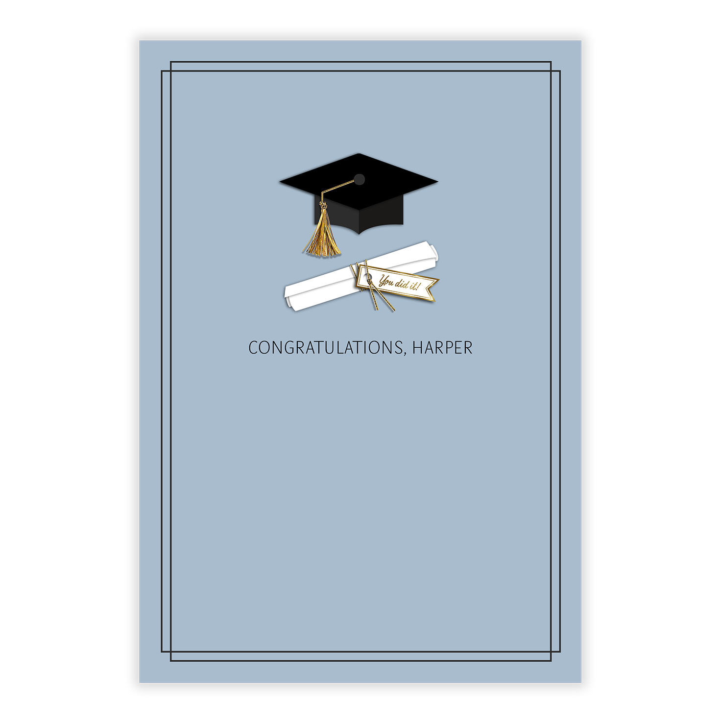 Grad Hat Diploma on Blue Personalized Grad Card front image number 2