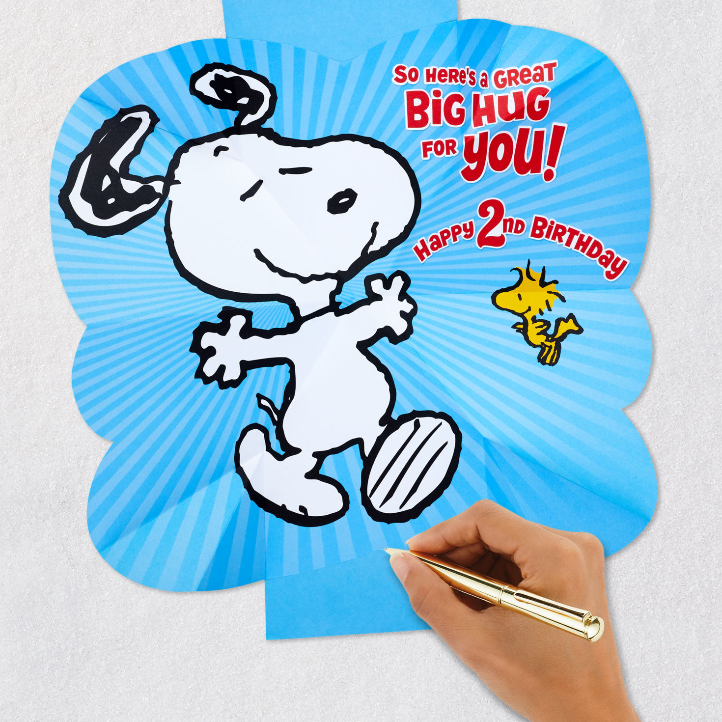 Snoopy & Woodstock Pop-Up Hug 2nd Birthday Card signing card image number 6