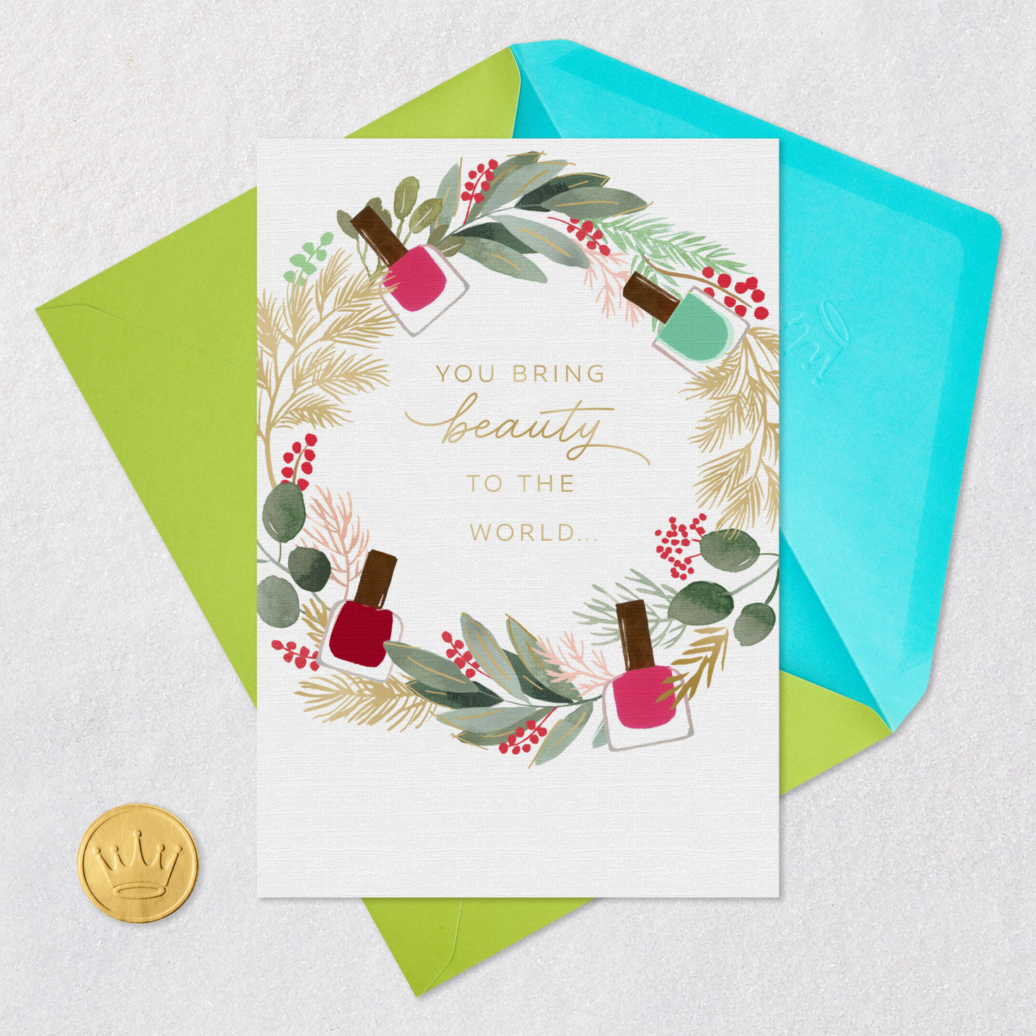 Nail Polish Wreath Christmas Card for Nail Tech Card Front with Envelope and Gold Seal image number 5