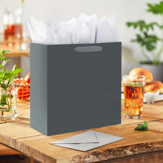 10.4" Gray Large Square Gift Bag, Gray, large image number 2