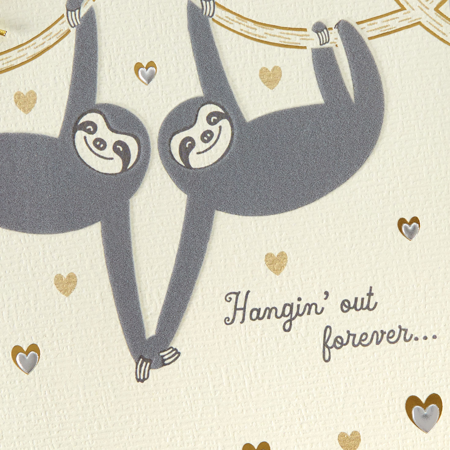 Two Gray Sloths Hanging from Branch Anniversary Card  image number 4