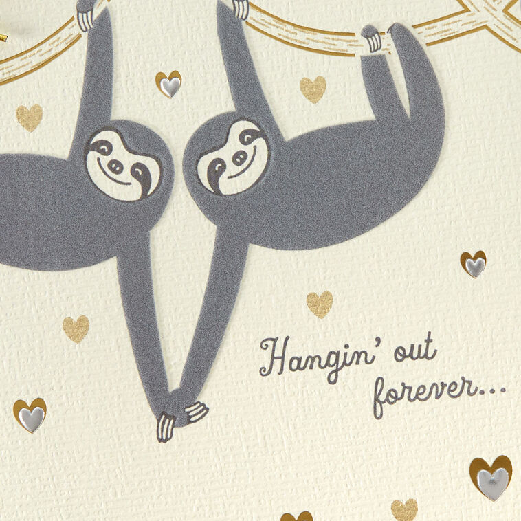 Two Gray Sloths Hanging from Branch Anniversary Card  image number 4