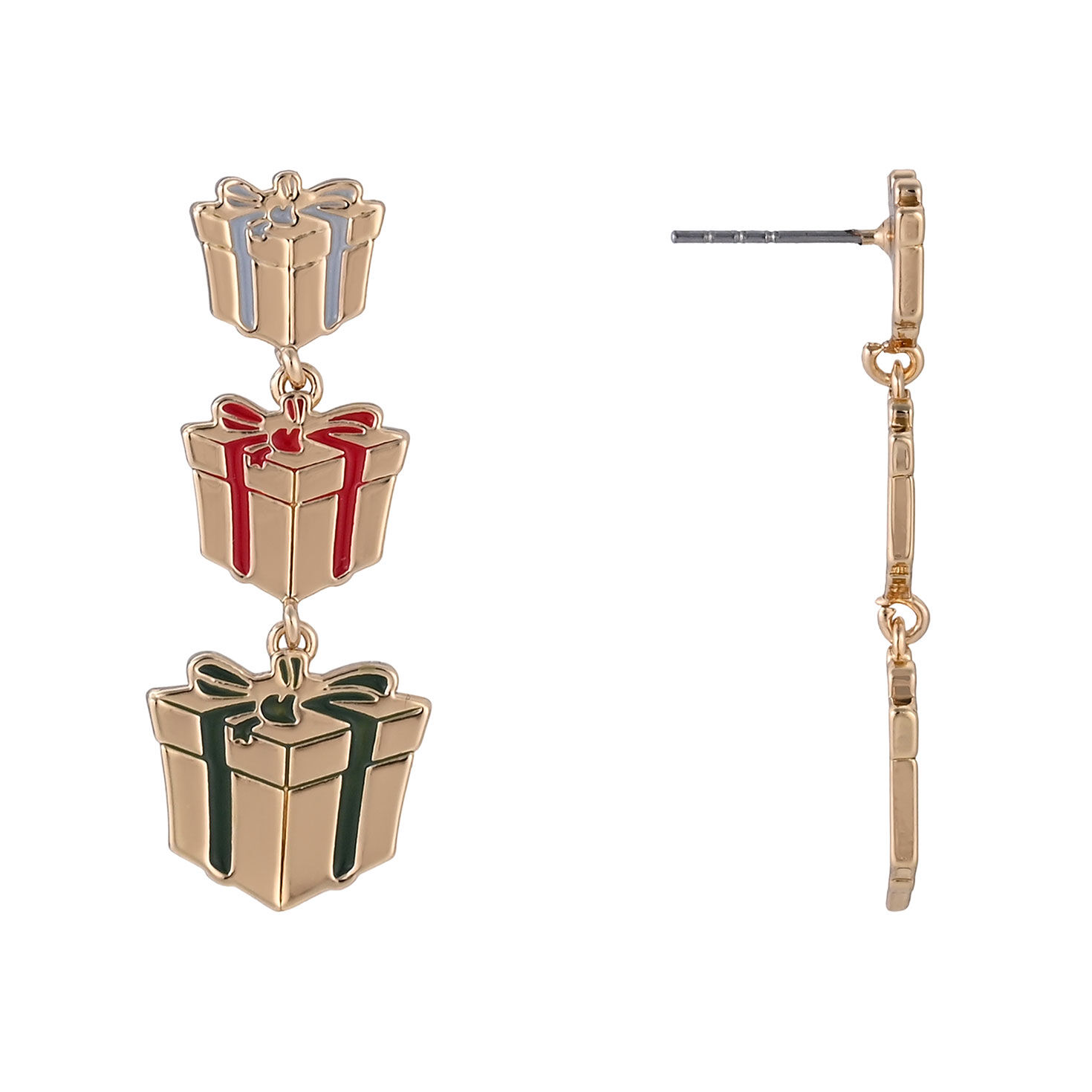 Three-Tier Gift Box Statement Earrings front and side image number 2